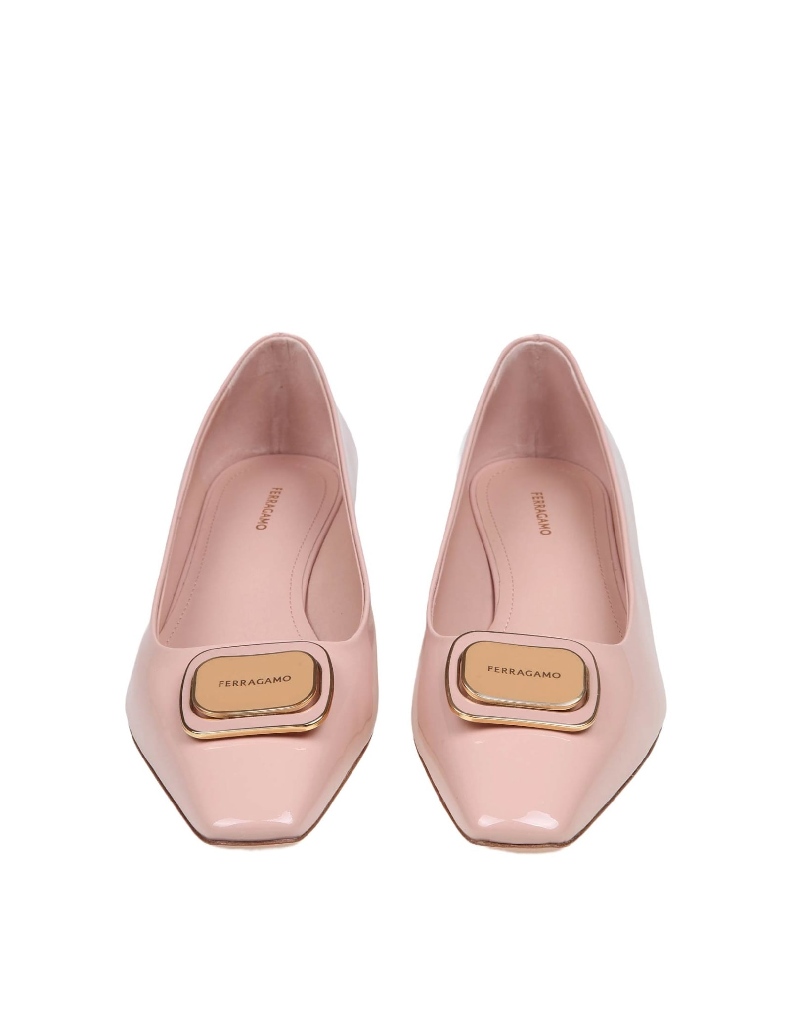 Shop Ferragamo Venera Ballerina In Pink Paint Leather In Rose