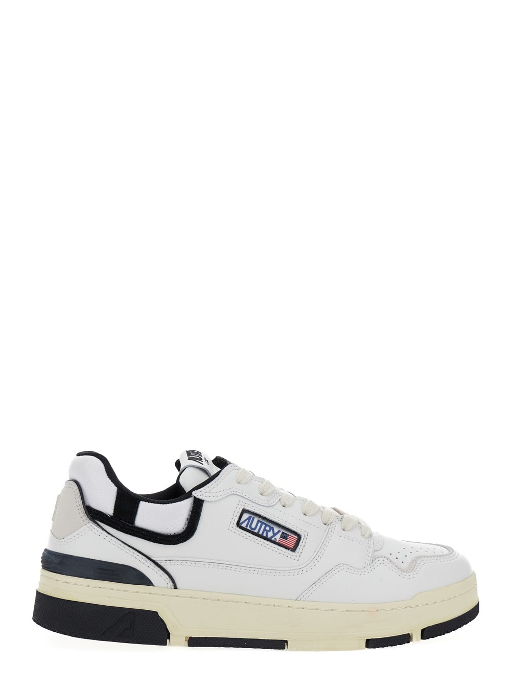 Autry White Low Top Sneakers With Black Details And Logo Patch In Leather And Suede Man In White