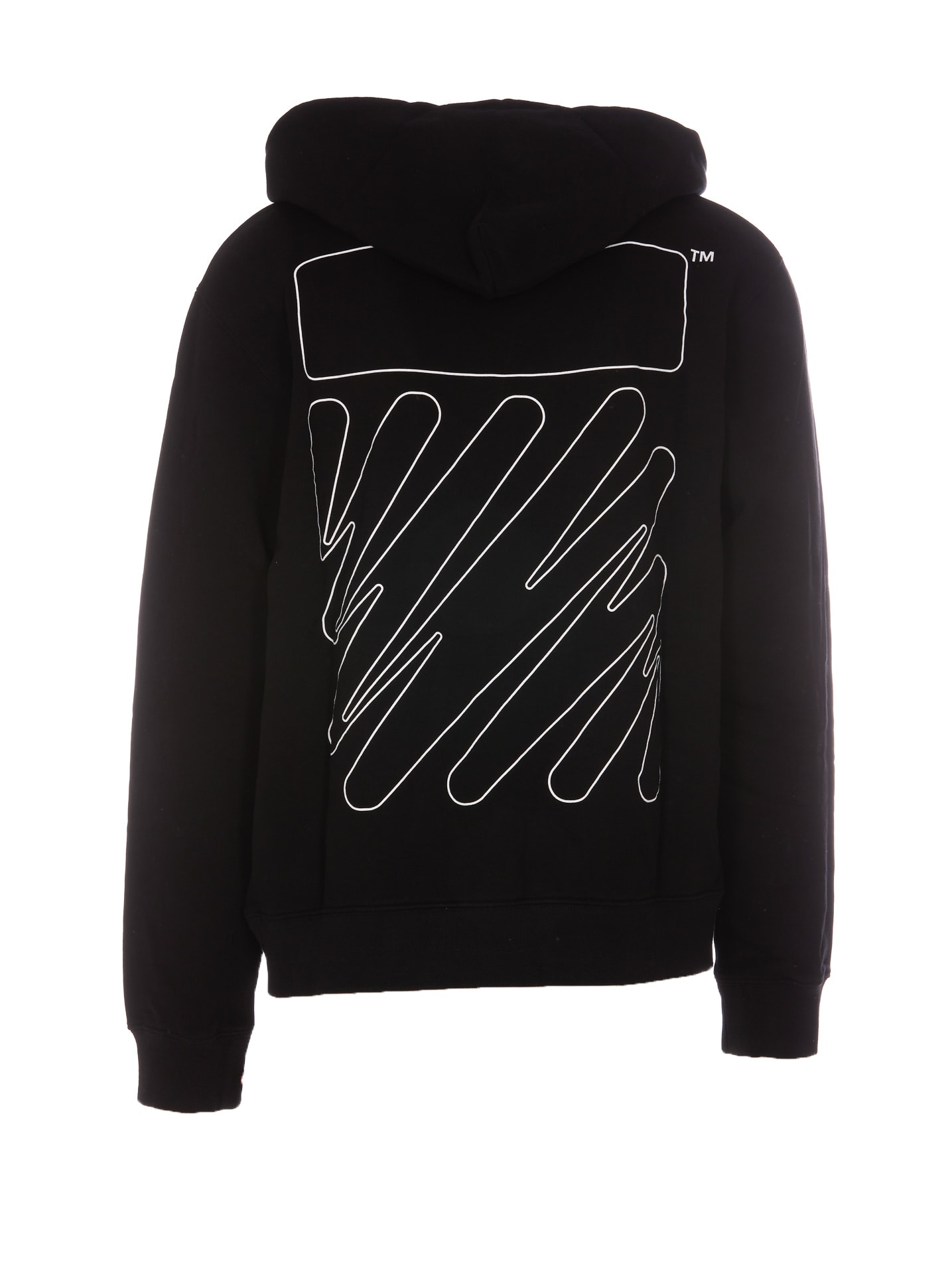 Offwhite Black Cotton Hoodie With Wave Outl Diagonal Print In White