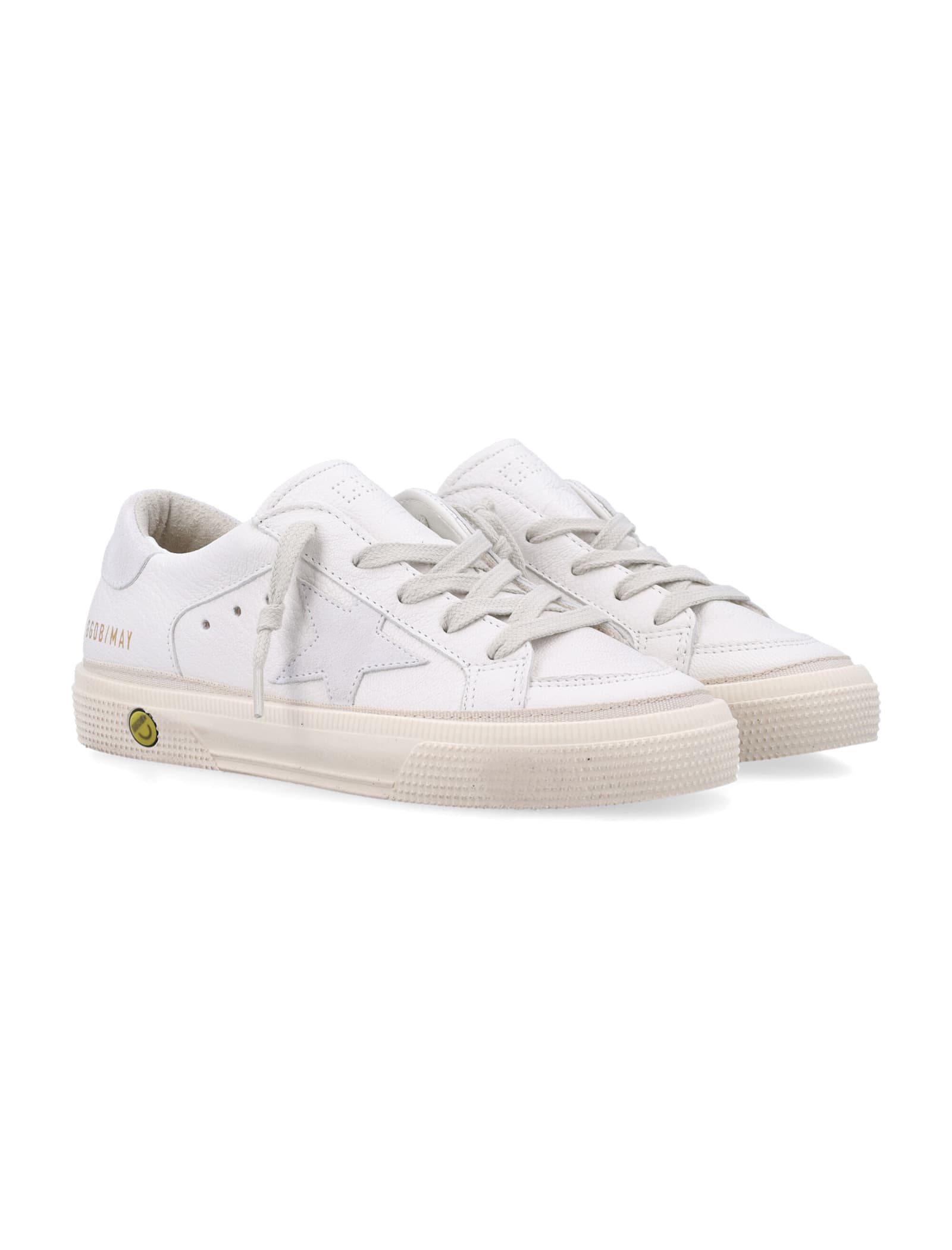 Golden Goose Kids May White Nappa Leather Sneakers In White