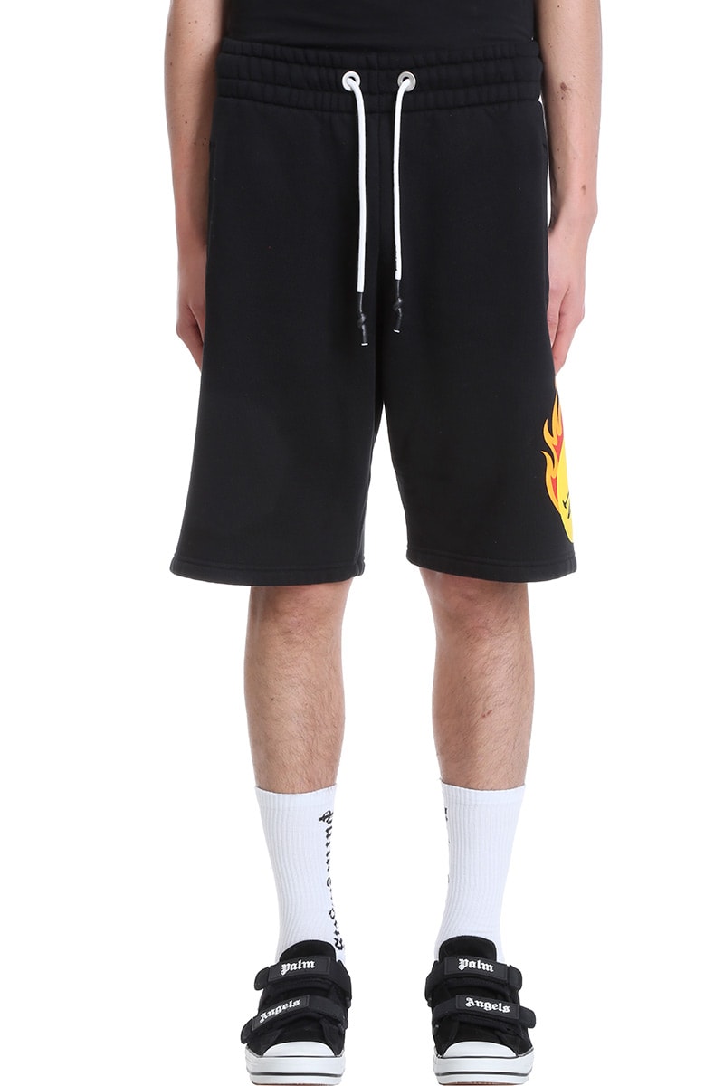 Palm Angels Burning Head Shorts In Black Cotton