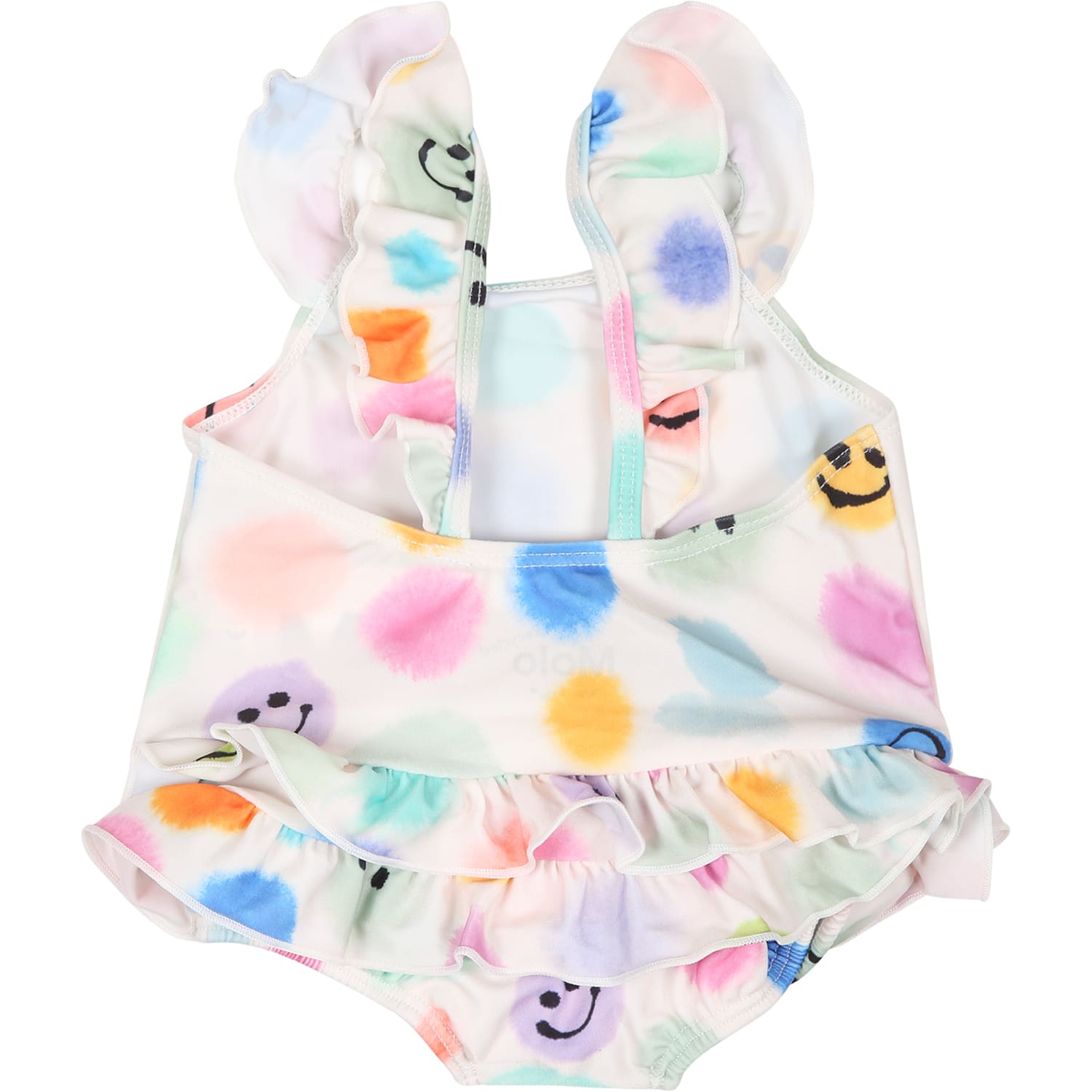 Shop Molo White Swimsuit For Baby Girl With Polka Dots And Smile In Multicolor