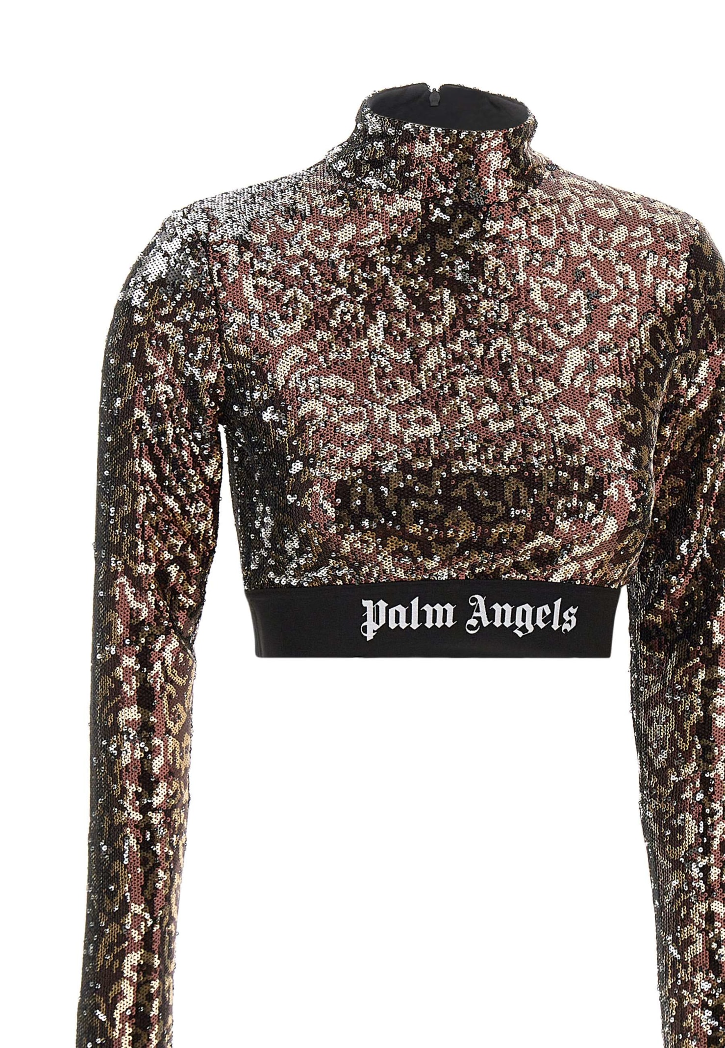 Shop Palm Angels Logo Tape Sequins Top In Black