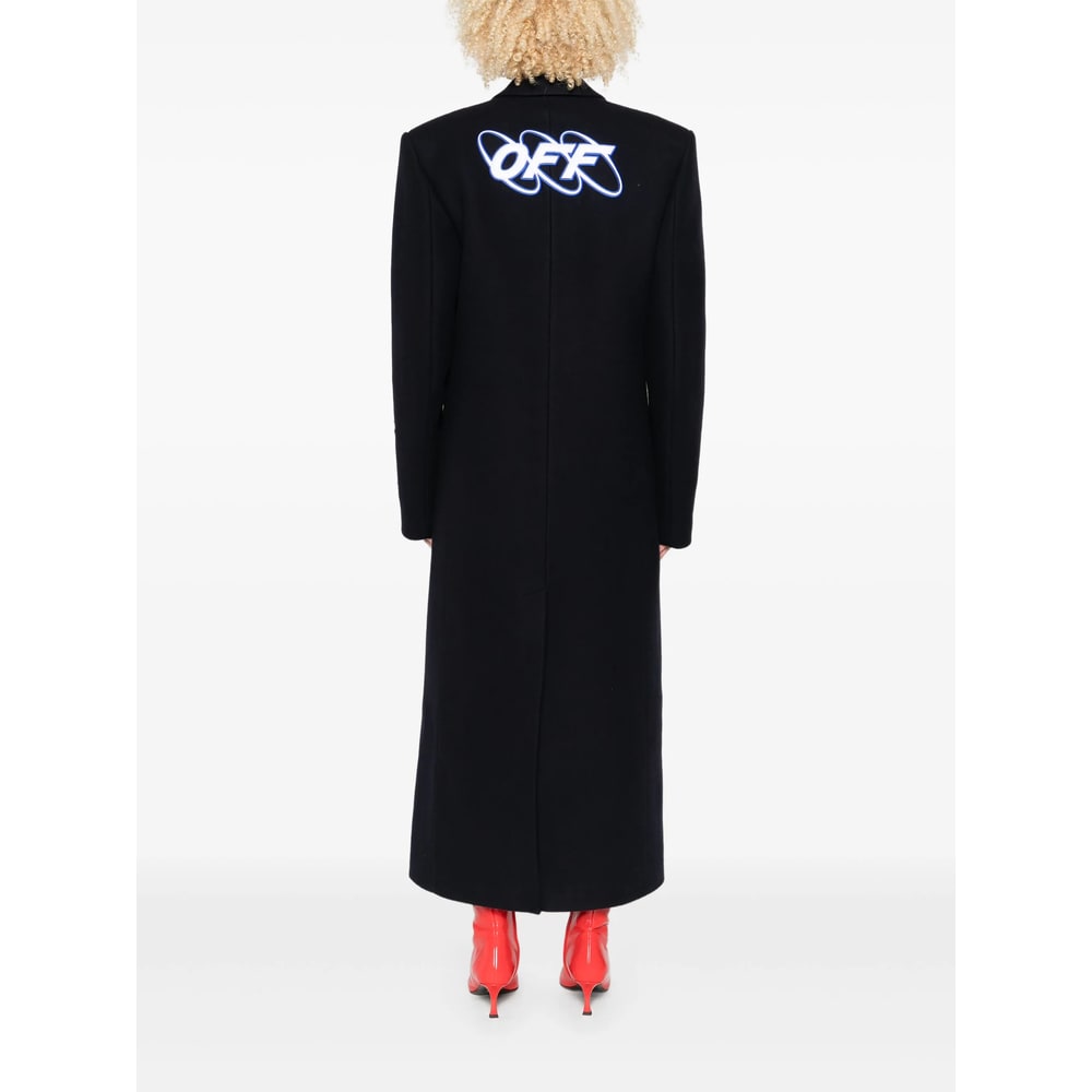 Off-white Long Tailored Wool Coat In Black