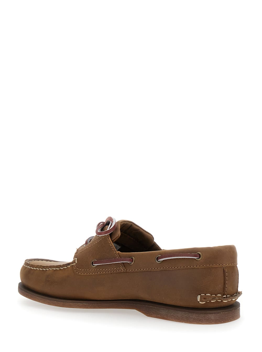 Timberland Brown Boat Loafers With Lace-up Detail In Leather Man In Brown