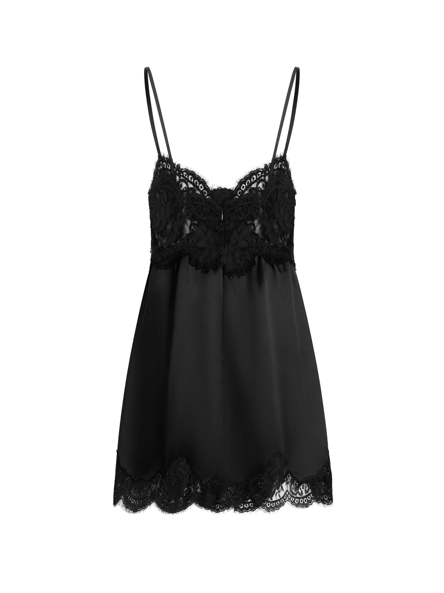 Dolce & Gabbana Silk Dress With Lace And Slit In Black
