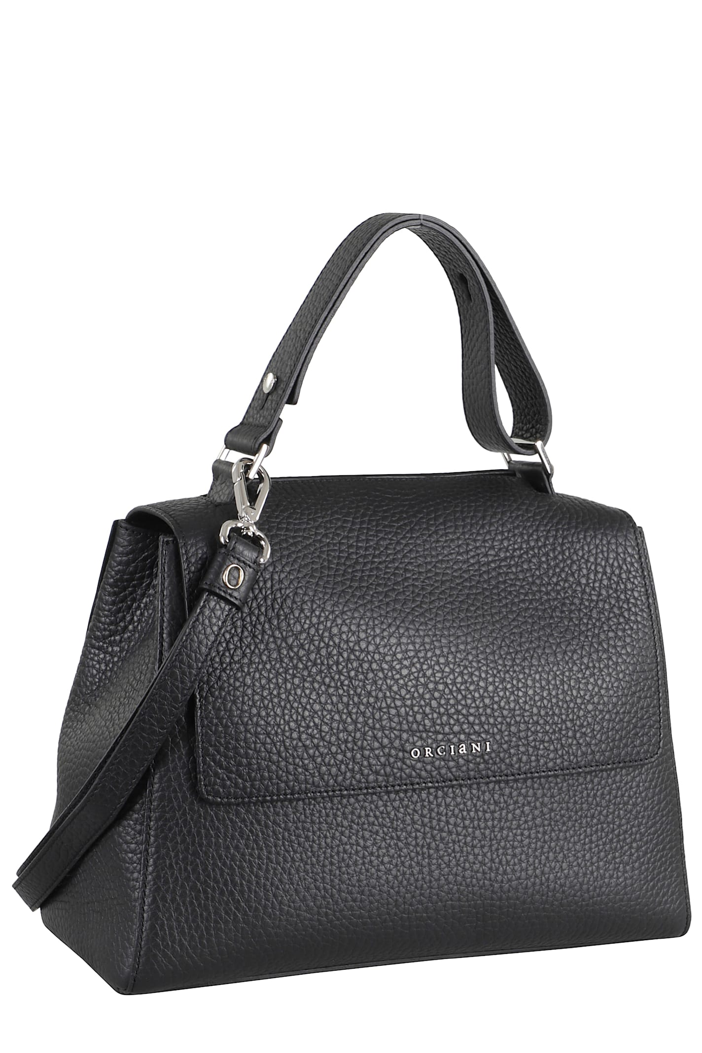 Orciani Medium Textured Leather Shoulder Bag In Black