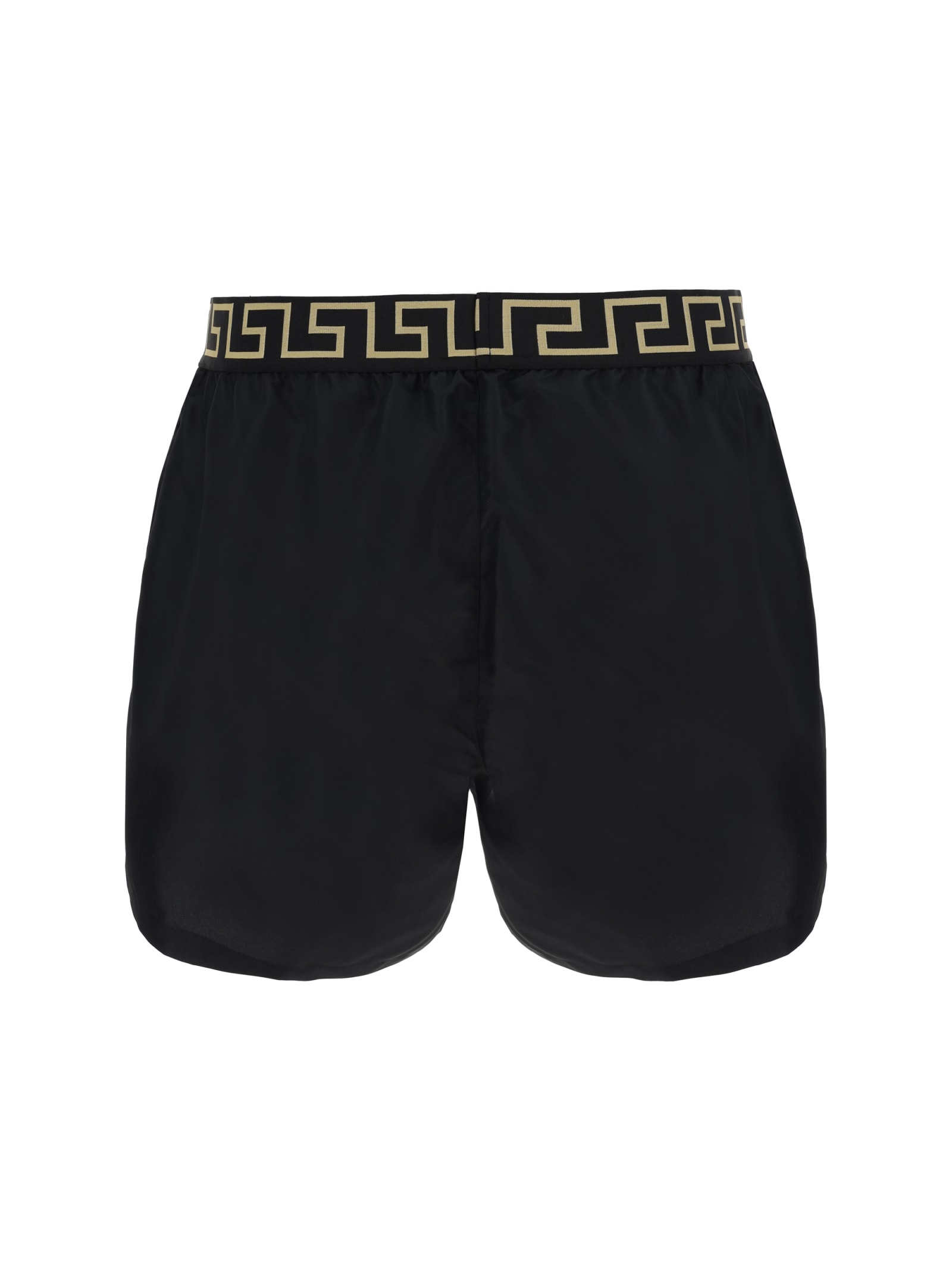 Shop Versace Swimshorts In Black Gold Greek Key