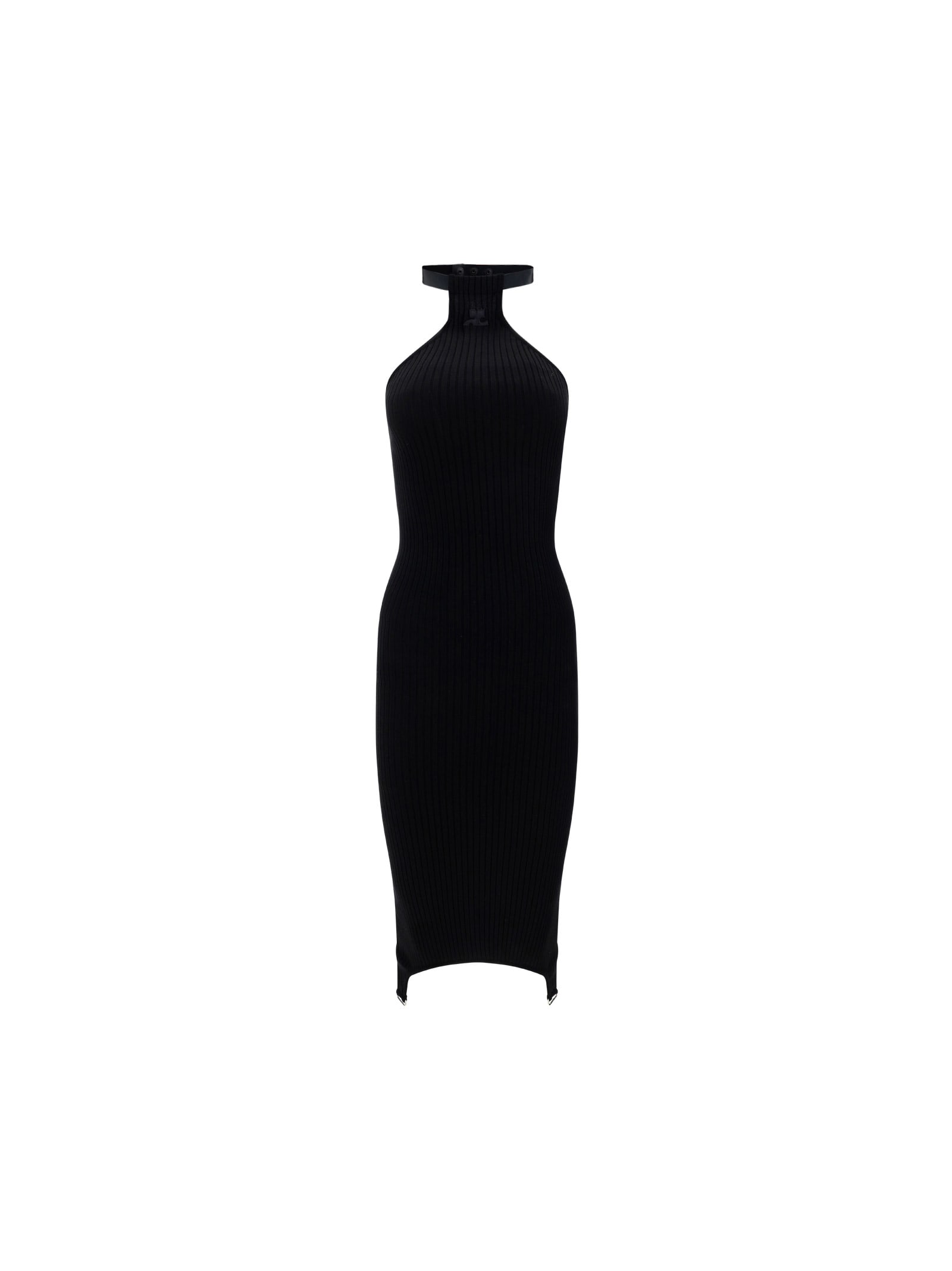 Courrèges Rib-knit Midi Dress With Suspender Detail In Black