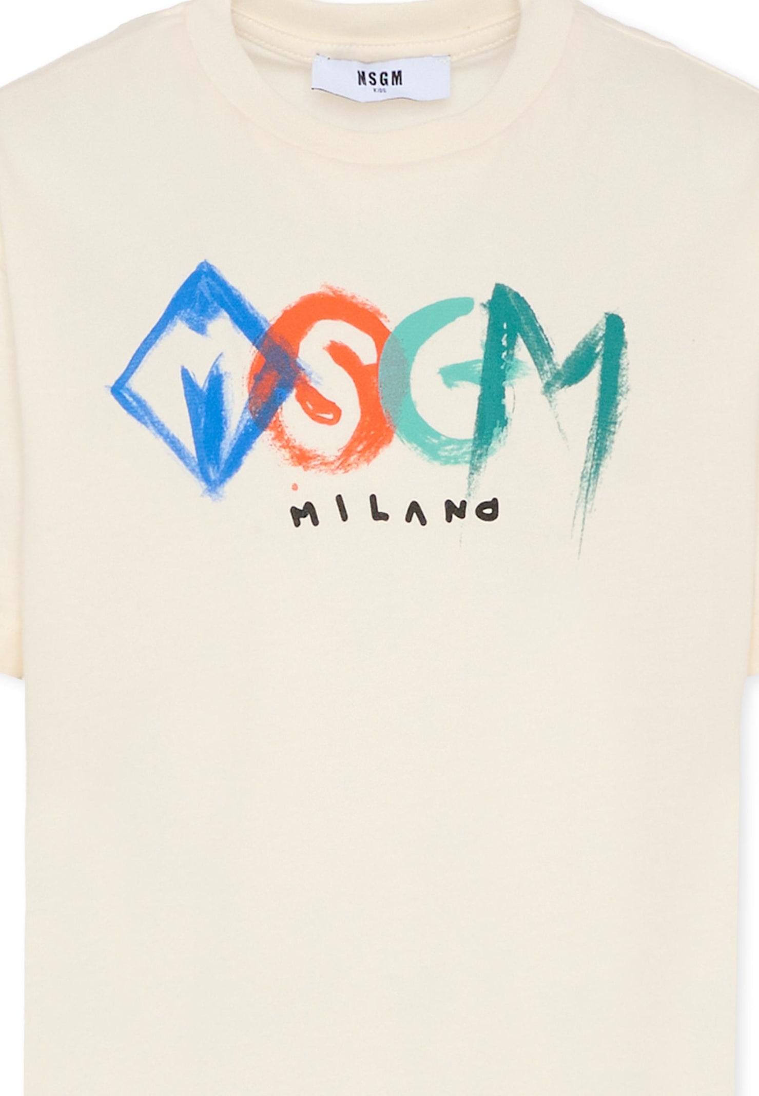 Msgm Ivory T-shirt For Boy With Logo In Neutral