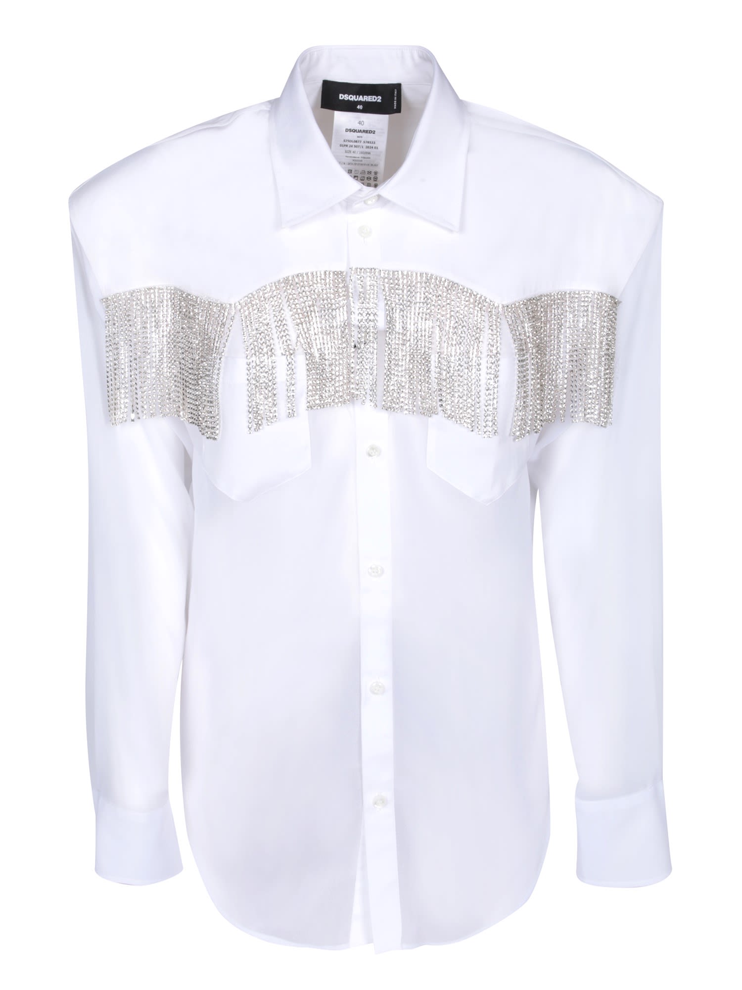 Shop Dsquared2 Crystal Fringed Western White Shirt