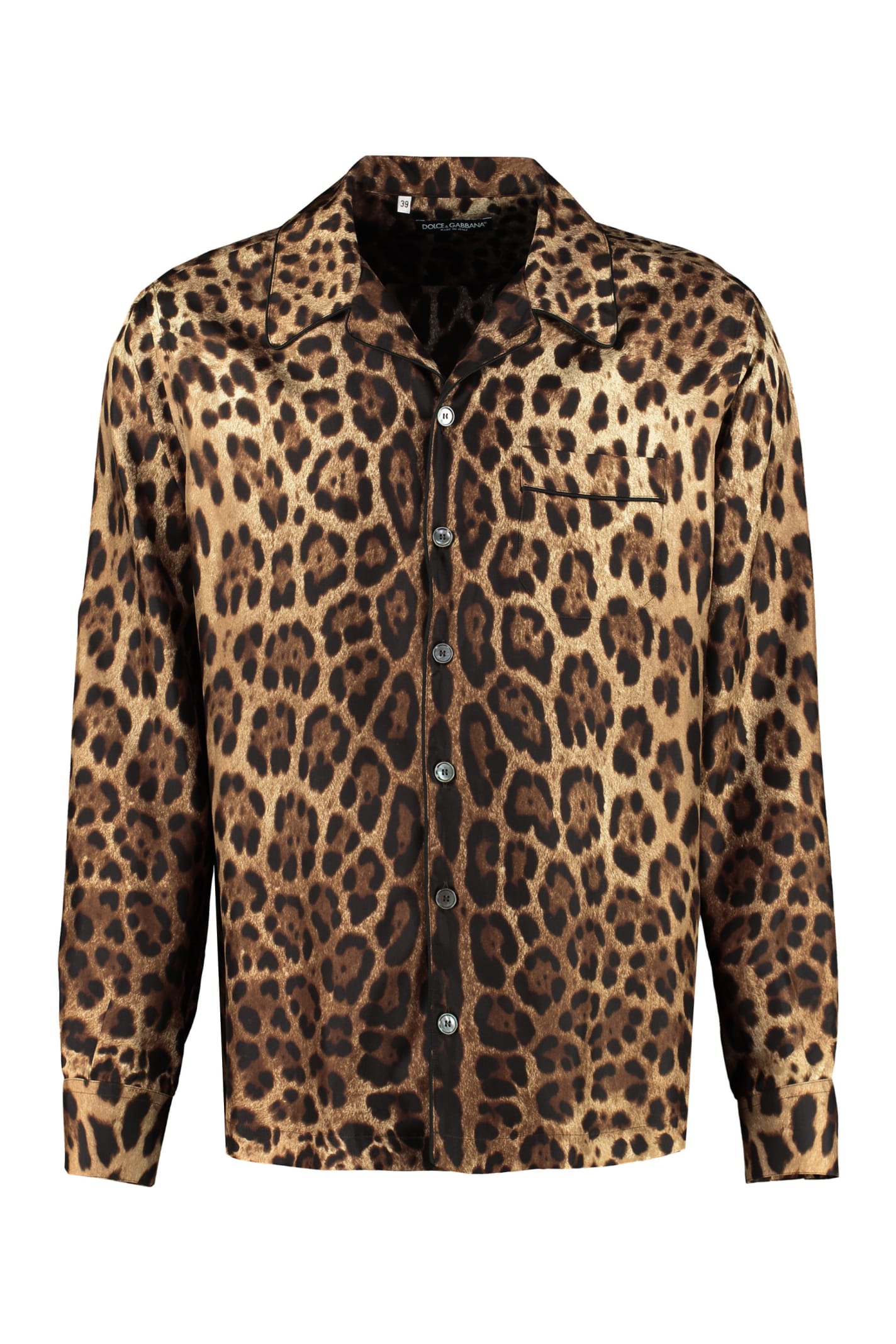 Dolce & Gabbana Silk Pyjama Shirt With Leopard Print In Animalier