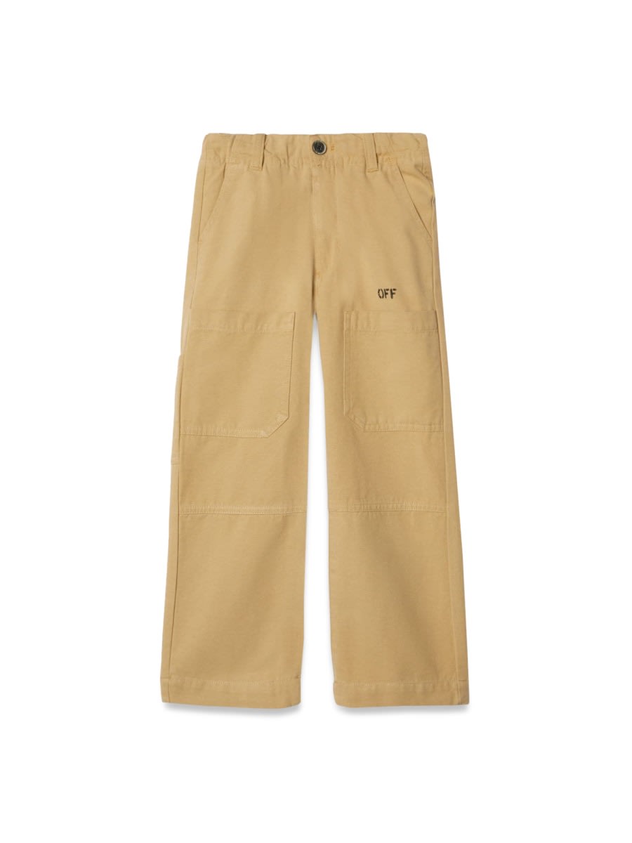 Off-white Kids' Diag Outline Worker Pant In Beige