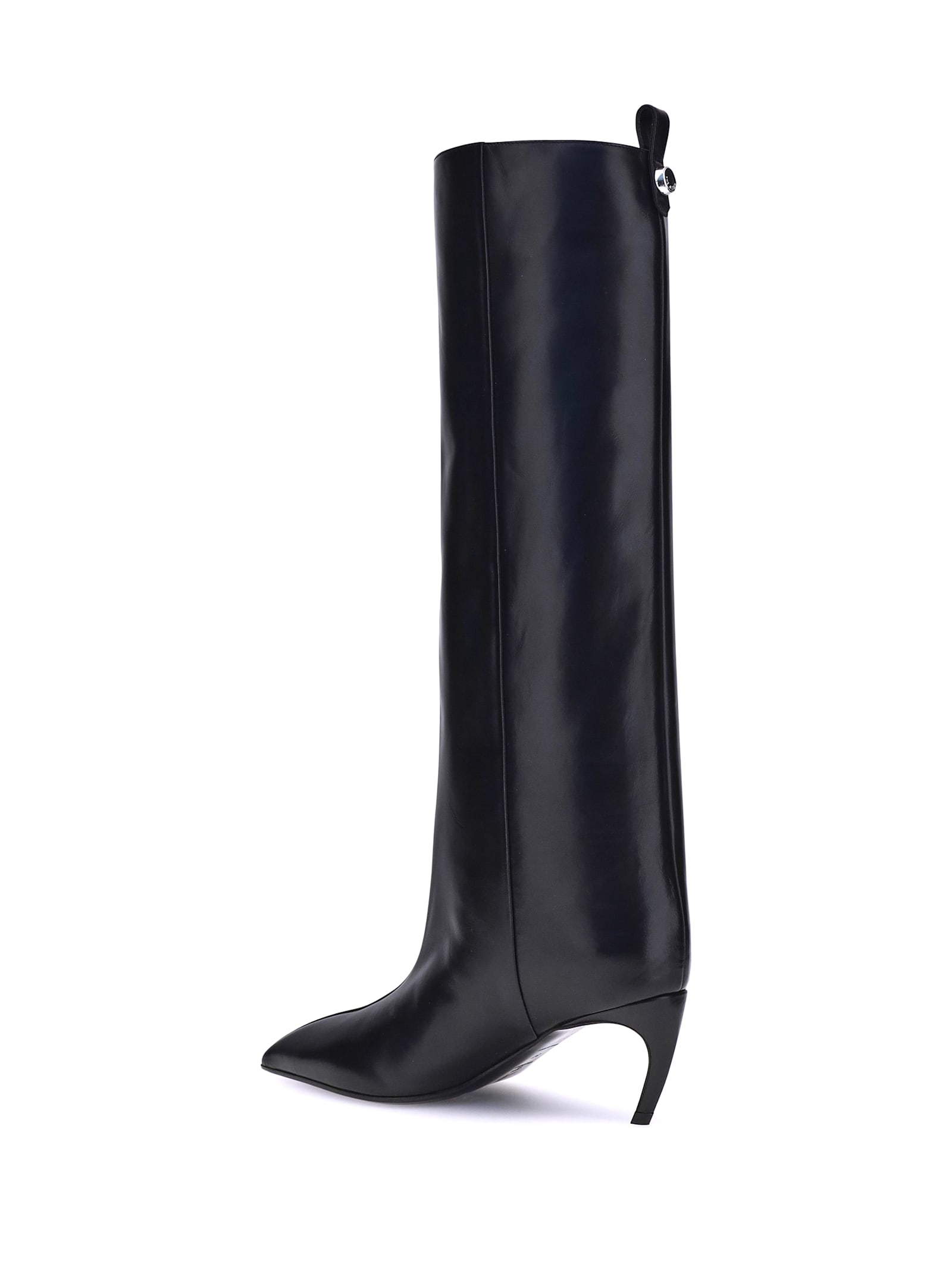 Attico Leather High Shaft Ankle Boots With Pointed Toe