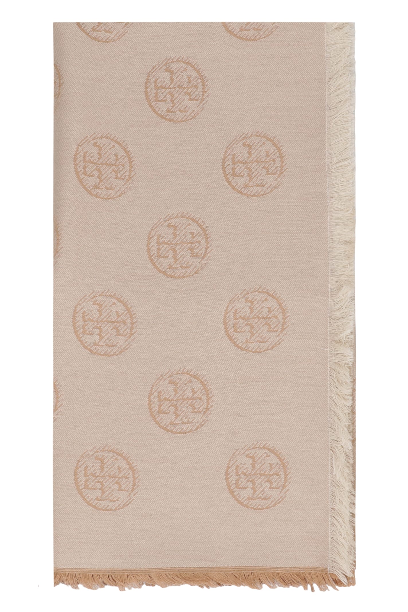 Tory Burch Traveller Logo-print Scarf In Neutral
