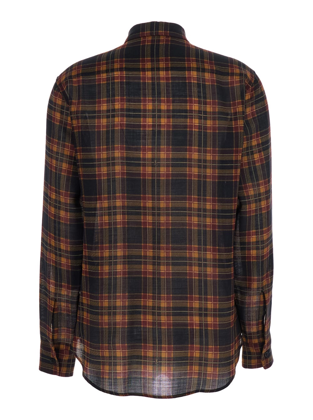 Saint Laurent Brown Shirt With Pussybow Collar And All-over Check Motif In Wool Woman In Brown