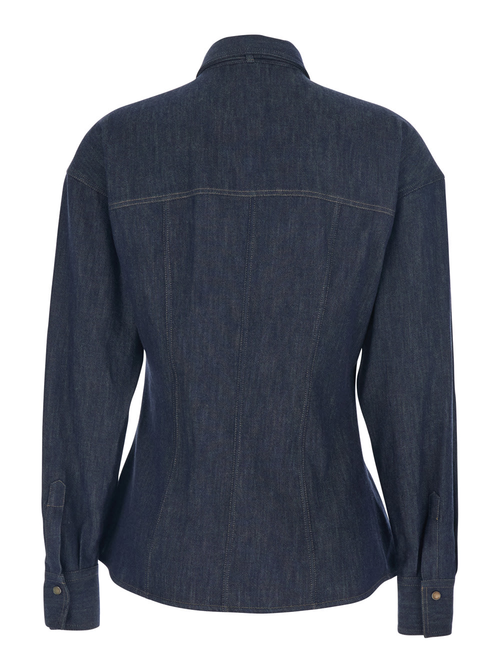 Brunello Cucinelli Blue Shirt With Bow Detail And Button Closure In Denim Woman In Blue