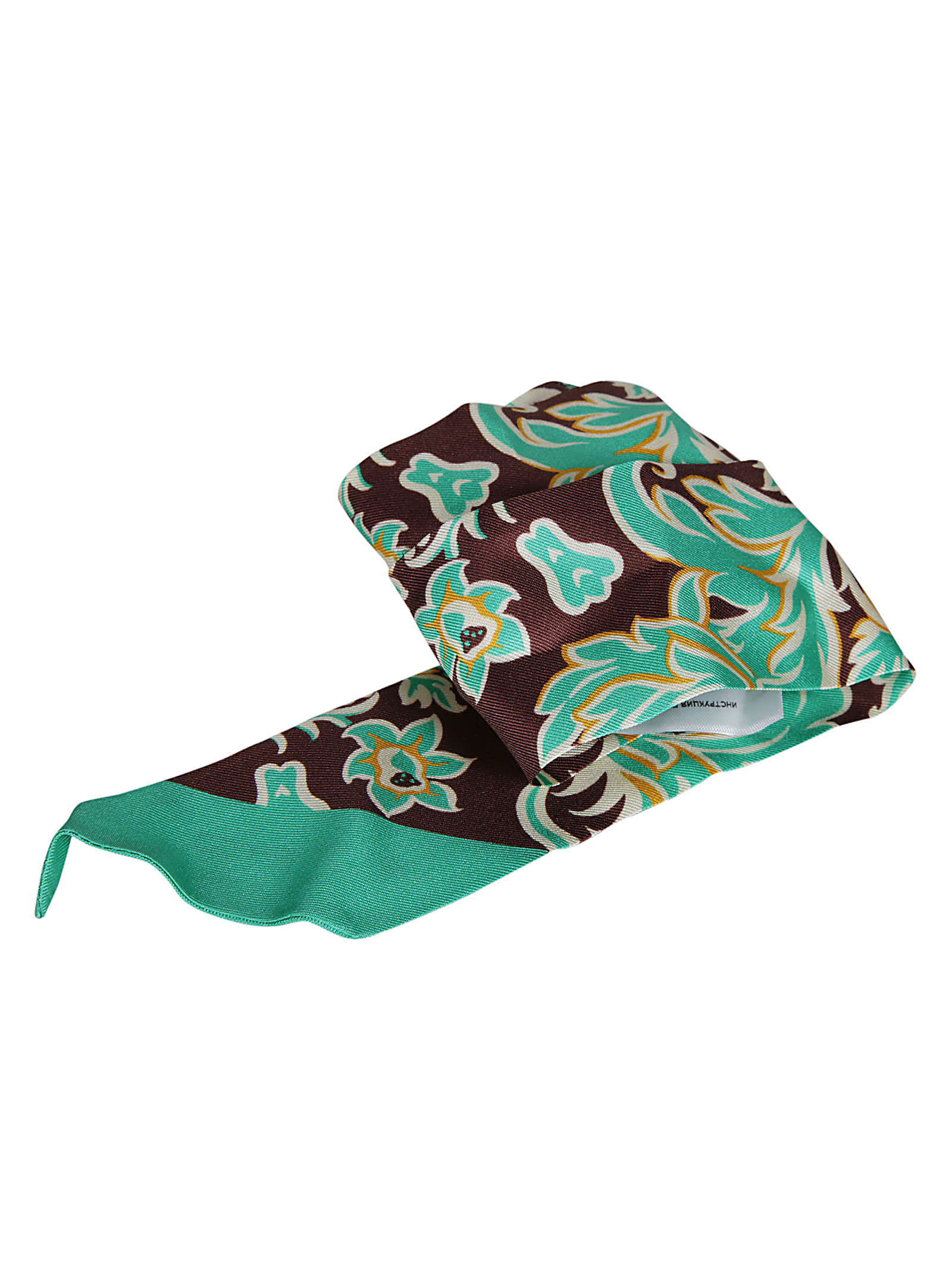 Etro Logo Floral Scarf In Green/brown