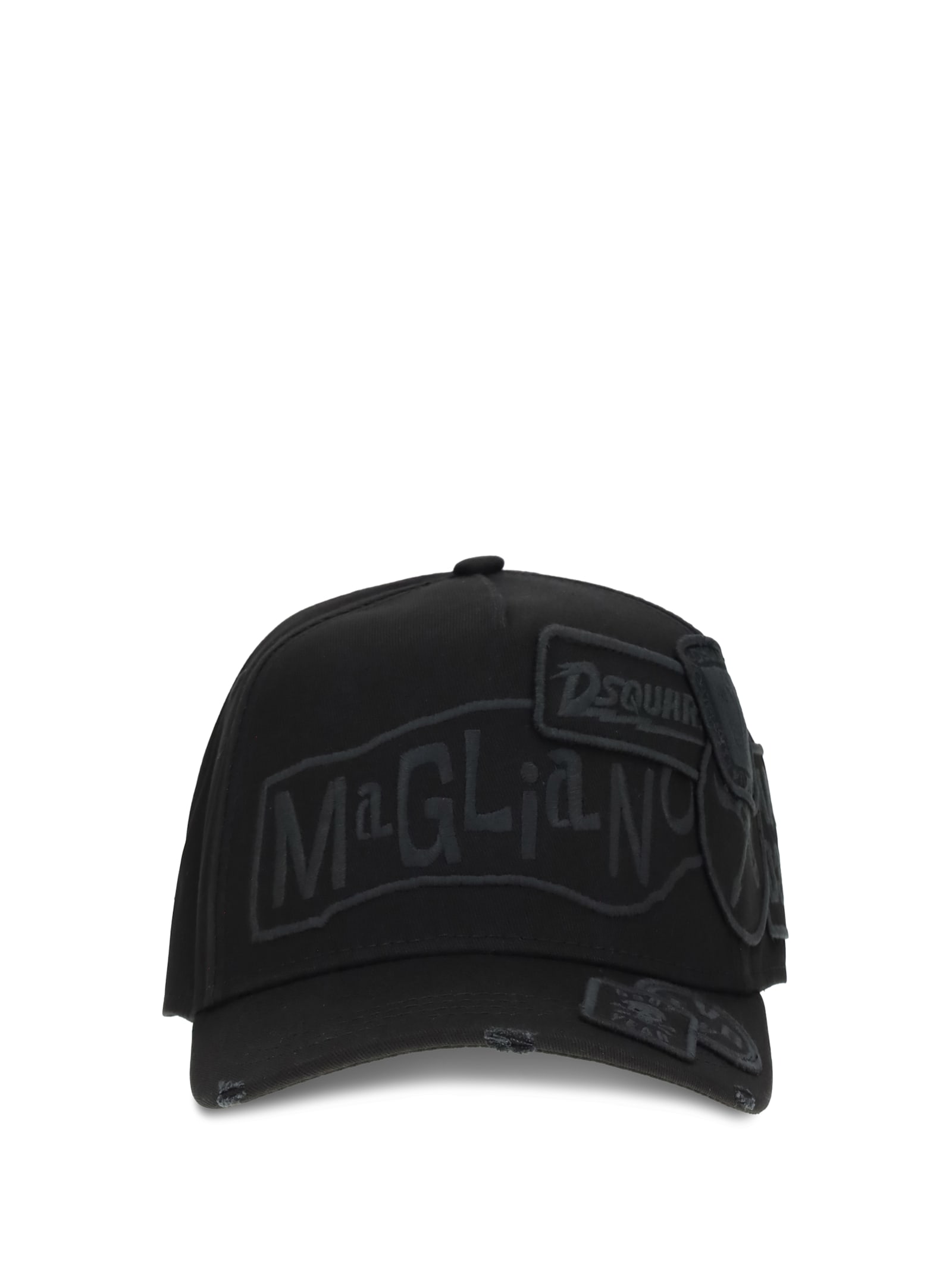 Dsquared2 Black Baseball Cap With Logo Patches Men In Black