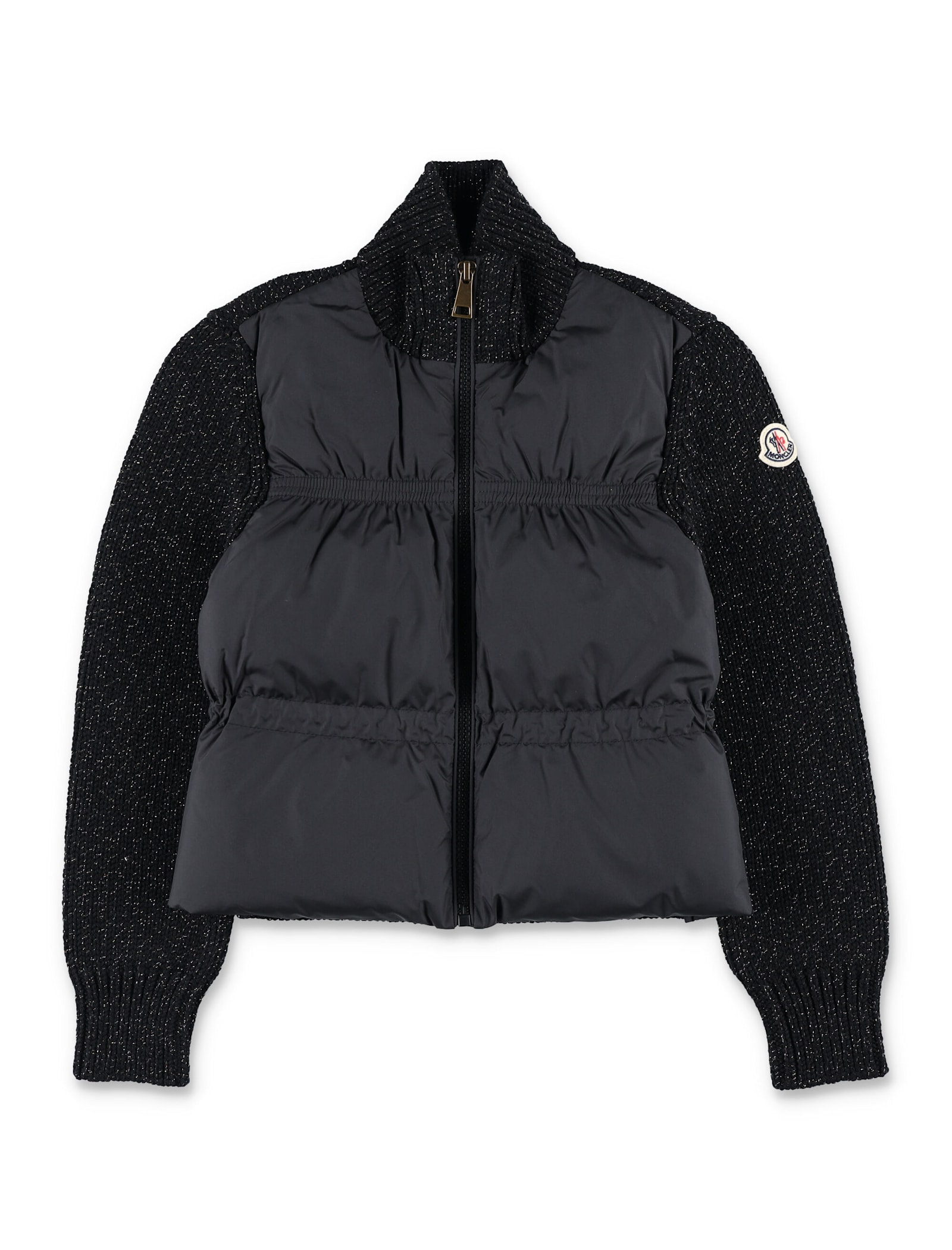 Moncler Metallic Merino Wool Padded Zip-up Cardigan For Kids In Black