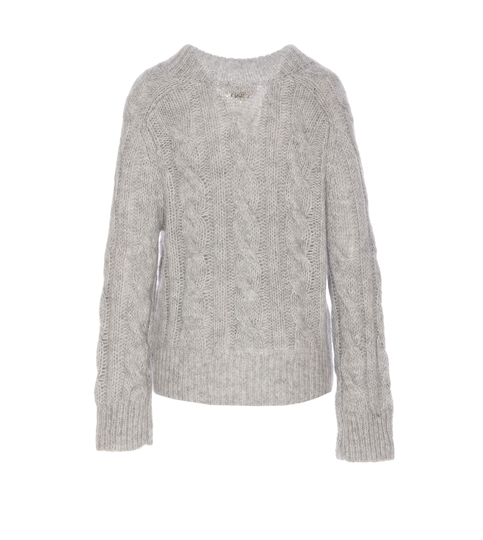 Shop Michael Michael Kors Mixed Alpaca Sweater With Braids In Grey