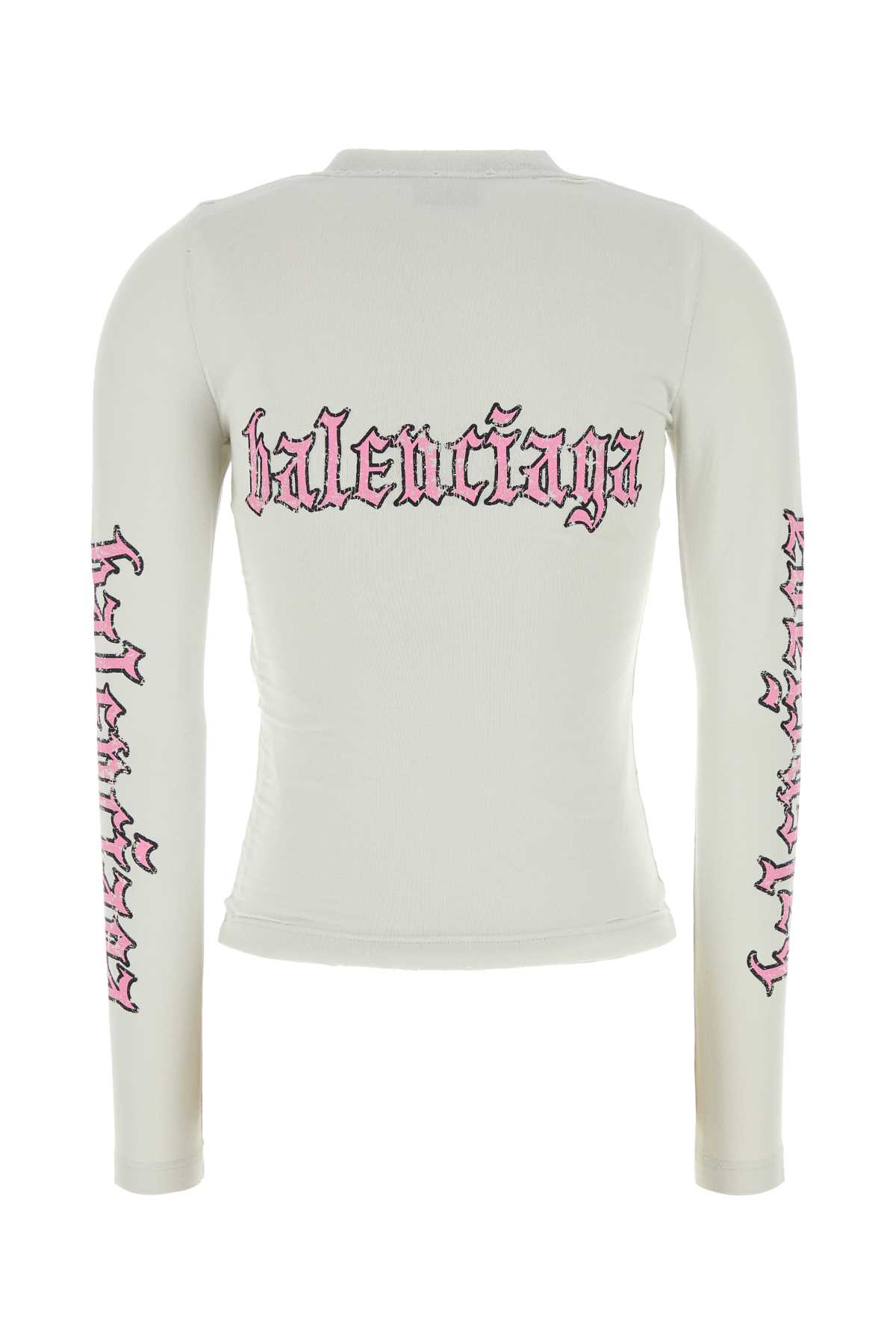 Balenciaga Crew Neck Graphic Print Long Sleeves Top In White