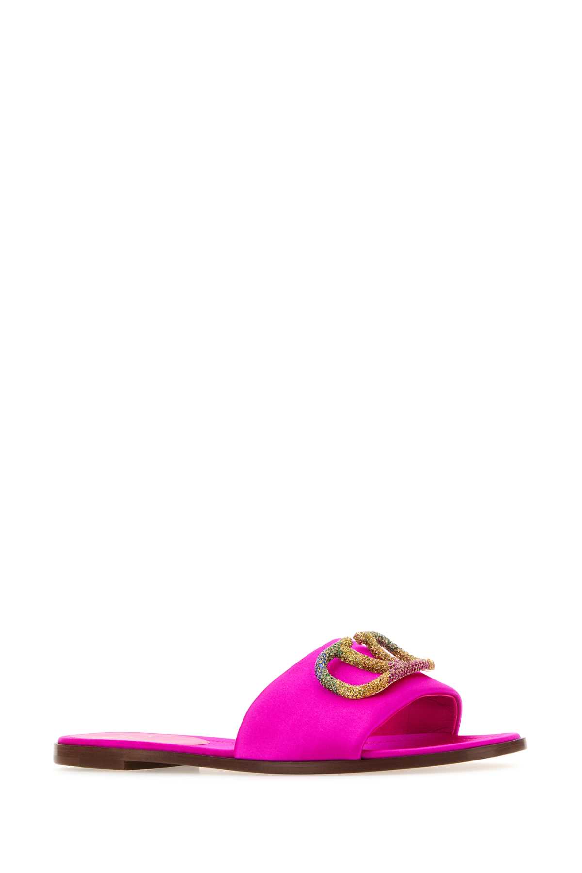 Shop Valentino Fuchsia Satin  Garavani Escape Slippers In Pinkppmulticolor