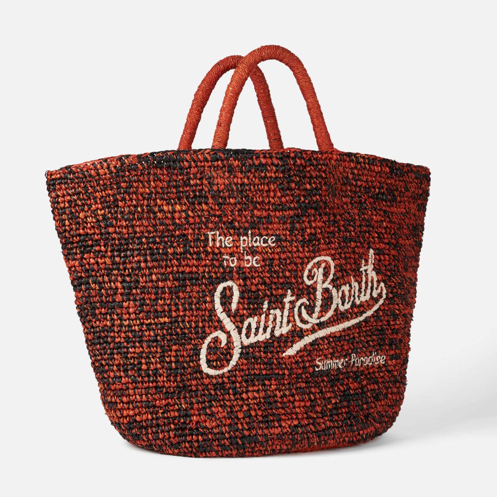 Shop Mc2 Saint Barth Raffia Black And Orange Bag With Front Embroidery