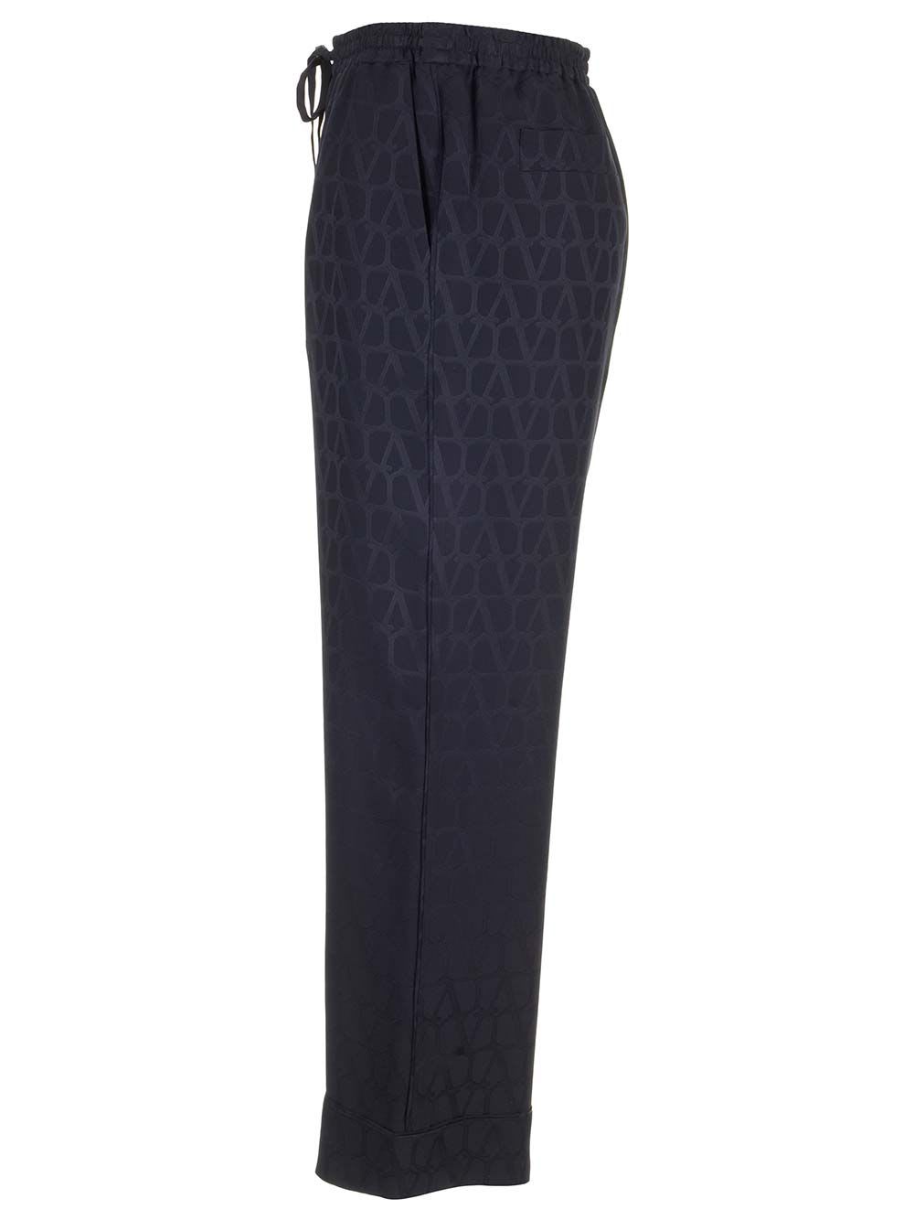 Shop Valentino Toile Iconographe Silk Trousers In Blue