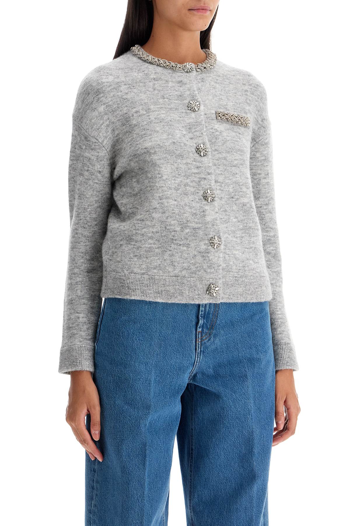 Shop Self-portrait Melange Cardigan With Crystals In Grey (grey)