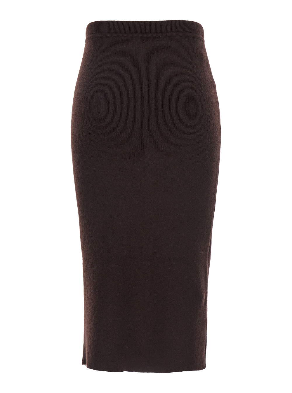 Tom Ford Brown Ribbed Knit Skirt With High Waist And Pencil Silhouette In Cashmere And Cotton Blend Woman
