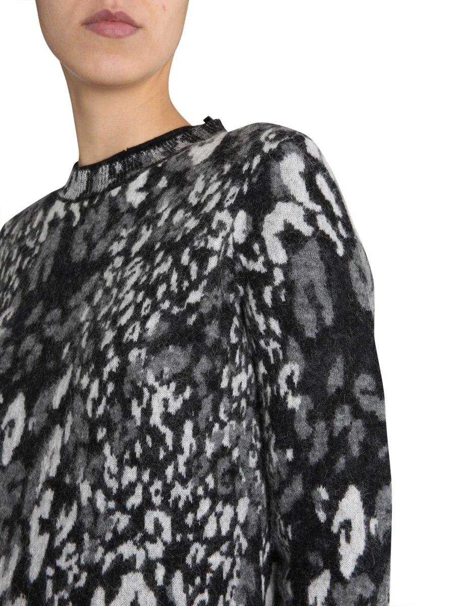 Shop Saint Laurent Leopard Intarsia Sweater In Black