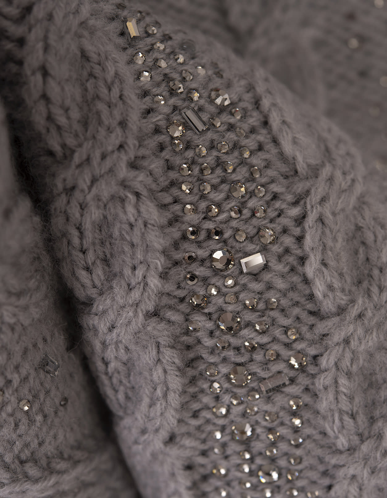 Shop Ermanno Scervino Grey Scarf With Braids And Crystals