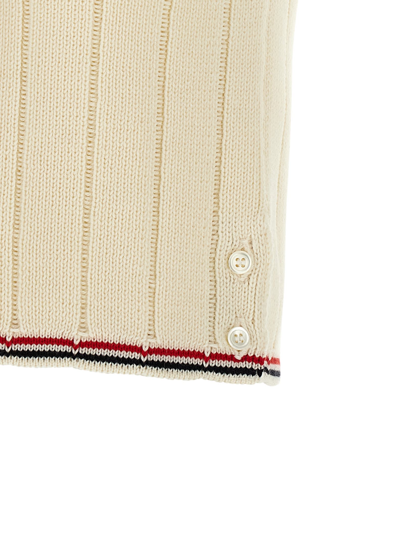 Thom Browne Sleeveless V-neck Ribbed Striped Vest In Neutral