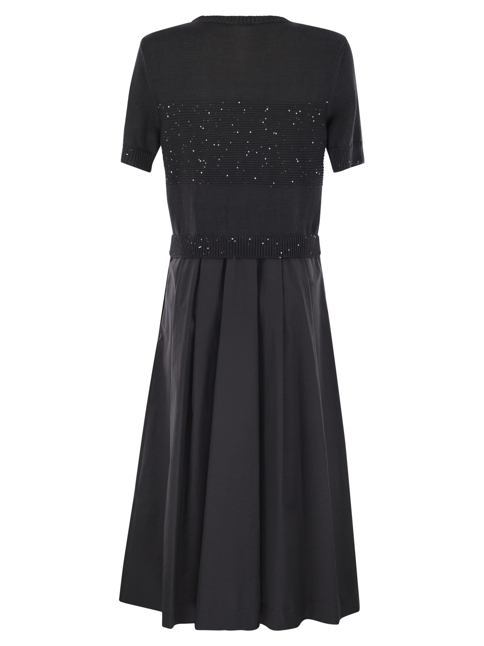 Peserico Women Two-tone Dress In Pure Cotton With Micro Sequins In Black