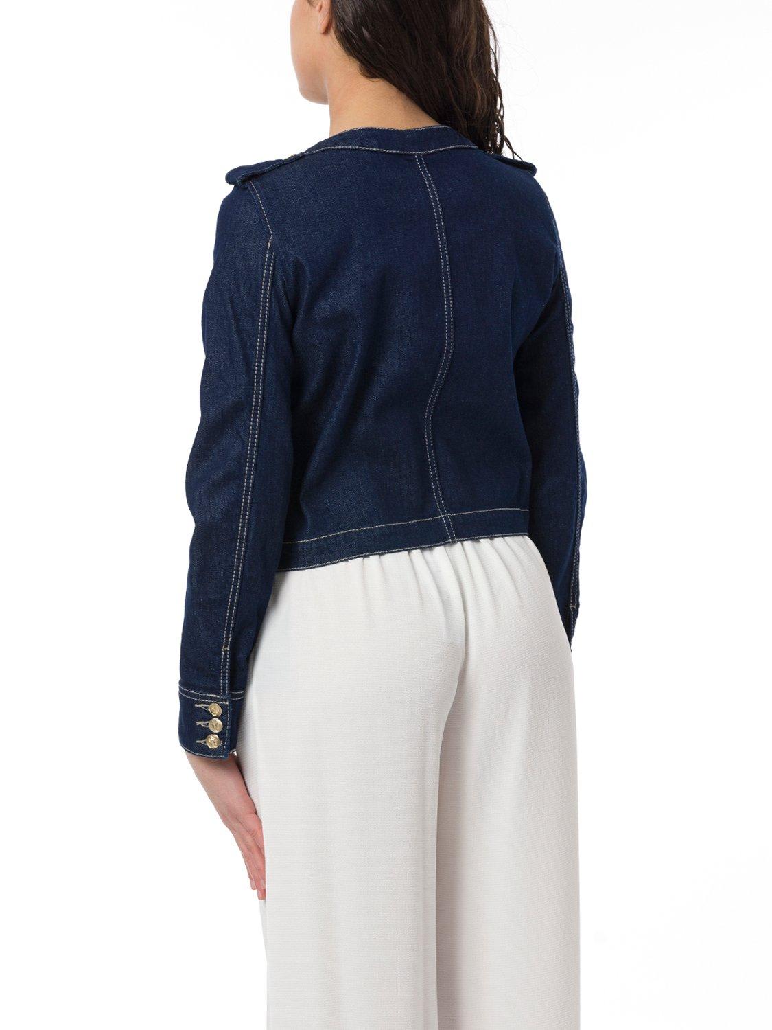 Shop Emporio Armani Contrast Stitched Denim Jacket In Blue