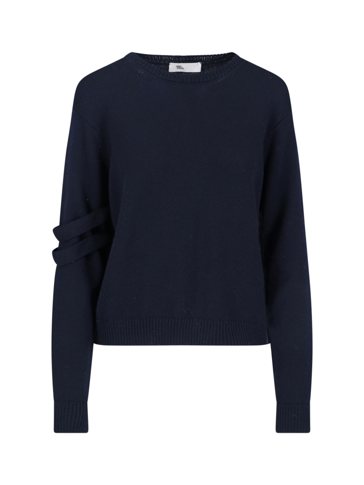 Sibel Saral Double Strap Detail Sweater With Cropped Fit And Ribbed Cuffs In Blue