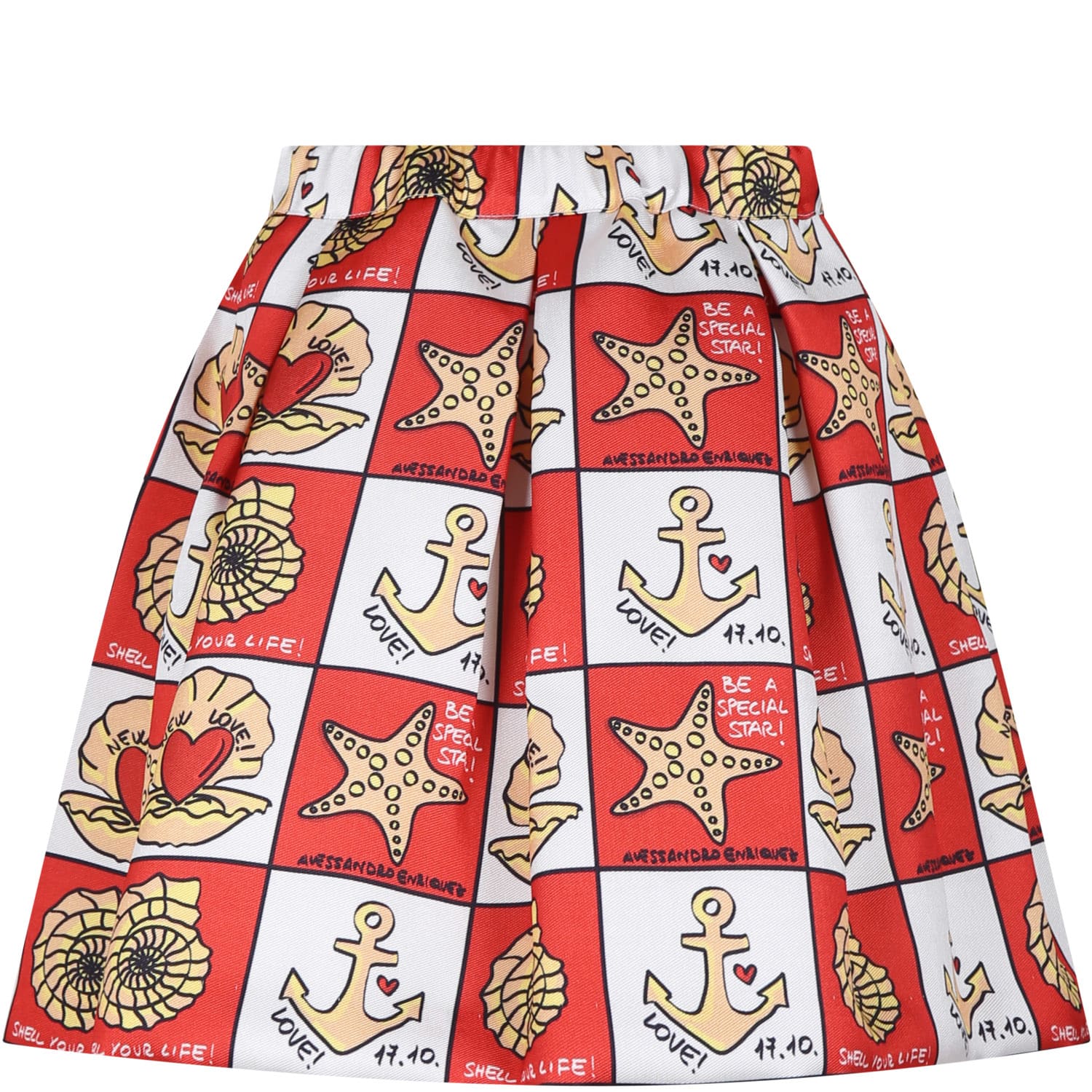Shop Alessandro Enriquez Red Skirt For Girl With Pop Print