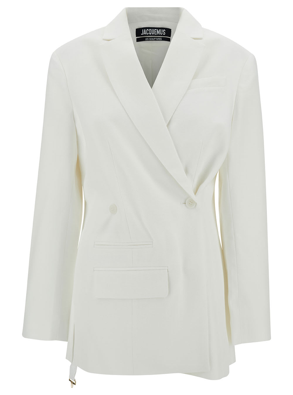 Shop Jacquemus La Veste Tibau White Asymmetric Double-breasted Jacket In Viscose Woman
