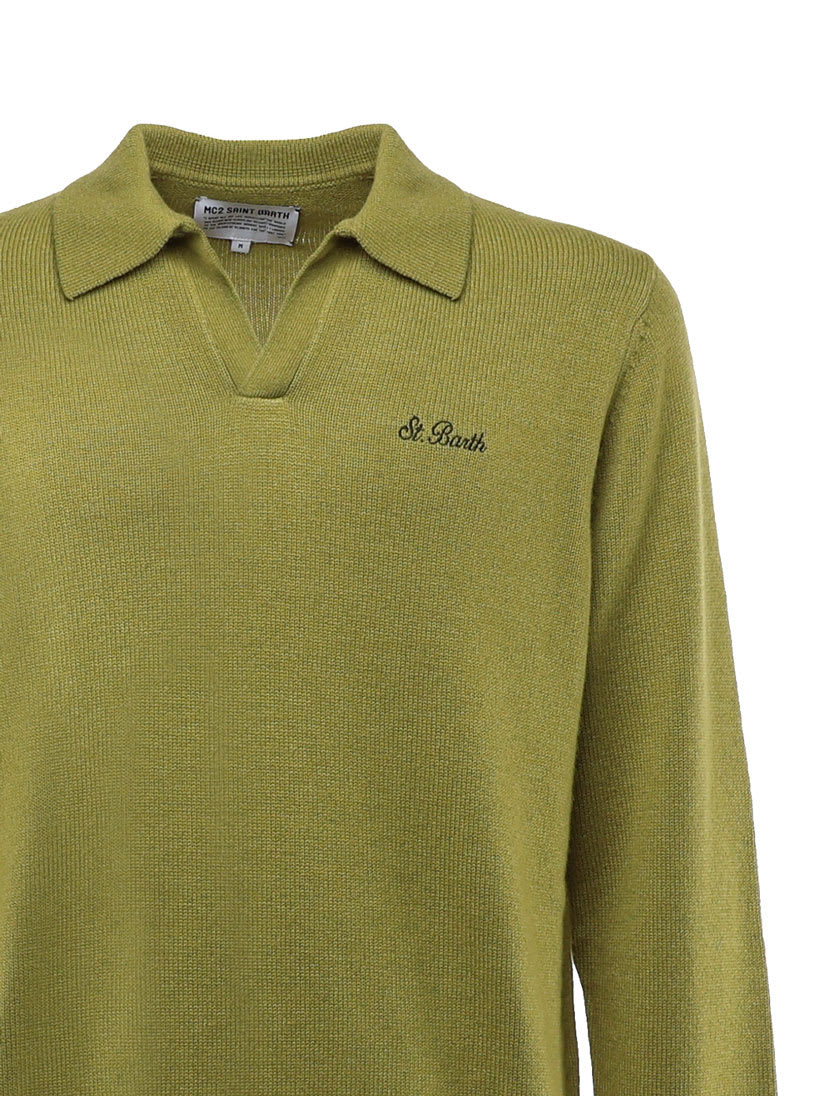 Mc2 Saint Barth Long-sleeved Polo Shirt In Pistachio