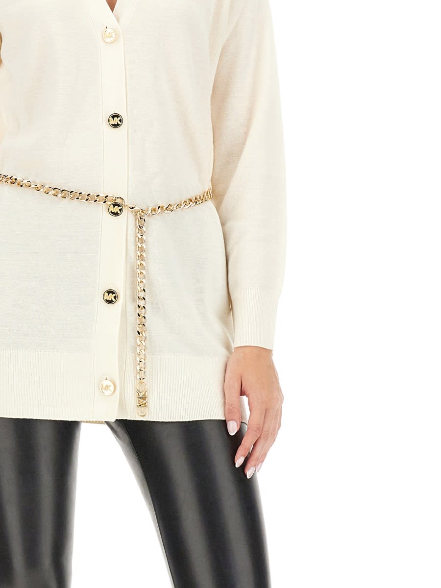 Shop Michael Kors Belted Cardigan In White