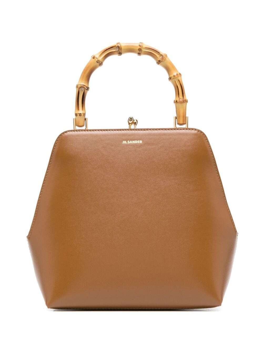 JIL SANDER BROWN GOJI SQUARE HANDBAG WITH BAMBOO HANDLE IN LEATHER WOMAN