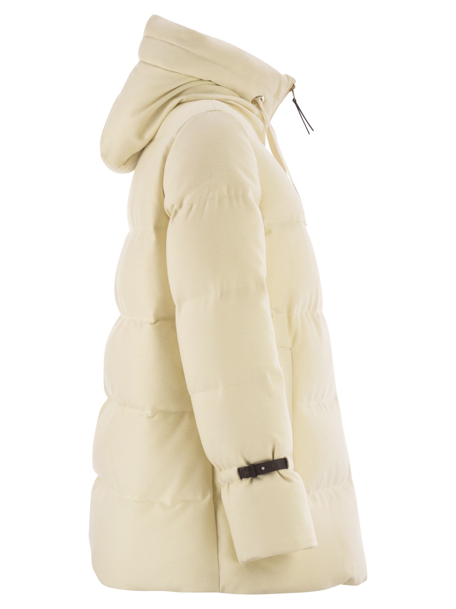 Herno Hooded Medium-length Wool Down Jacket With Zip In Multi