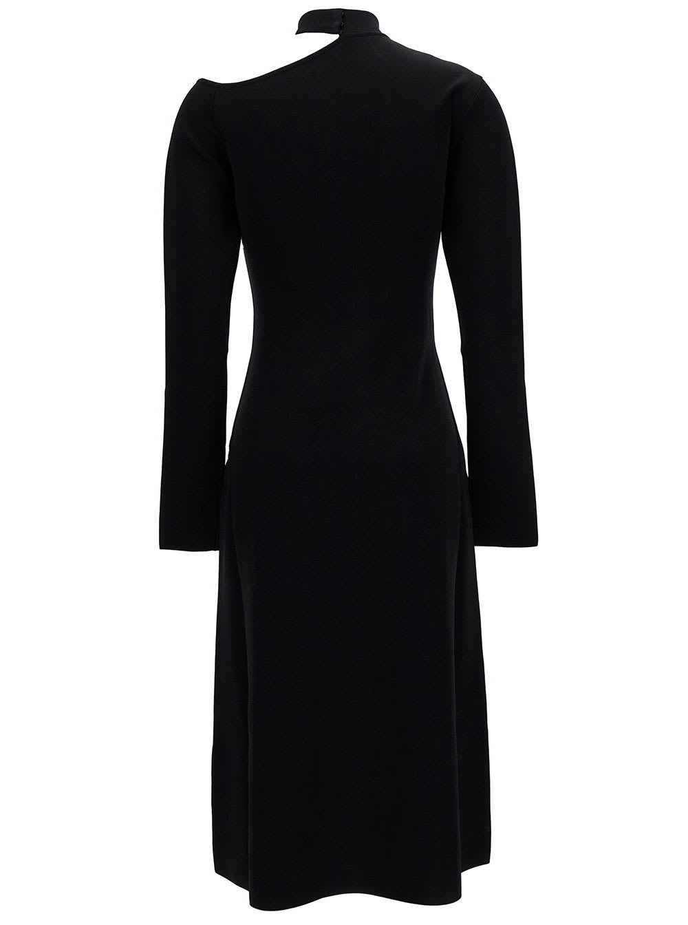 Midi Black Dress With Cut-out And Long Sleeve In Viscose Blend Woman
