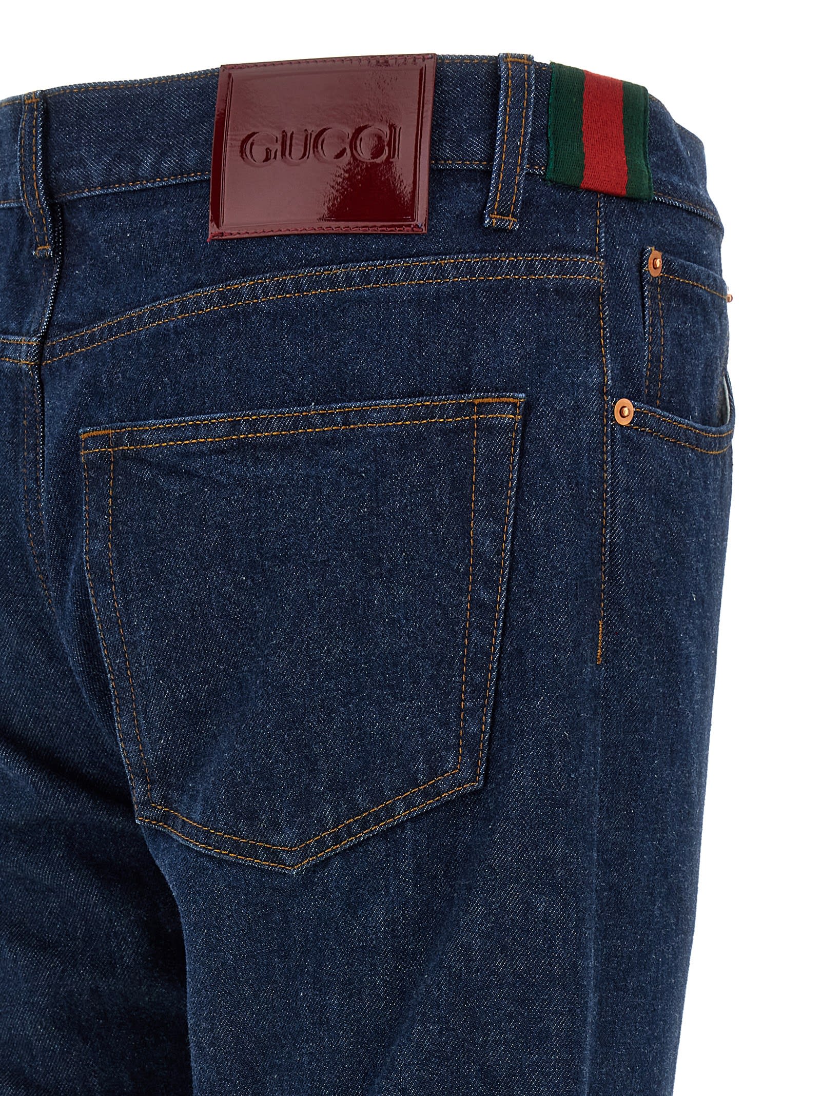 Shop Gucci Web Tape Jeans In Blue