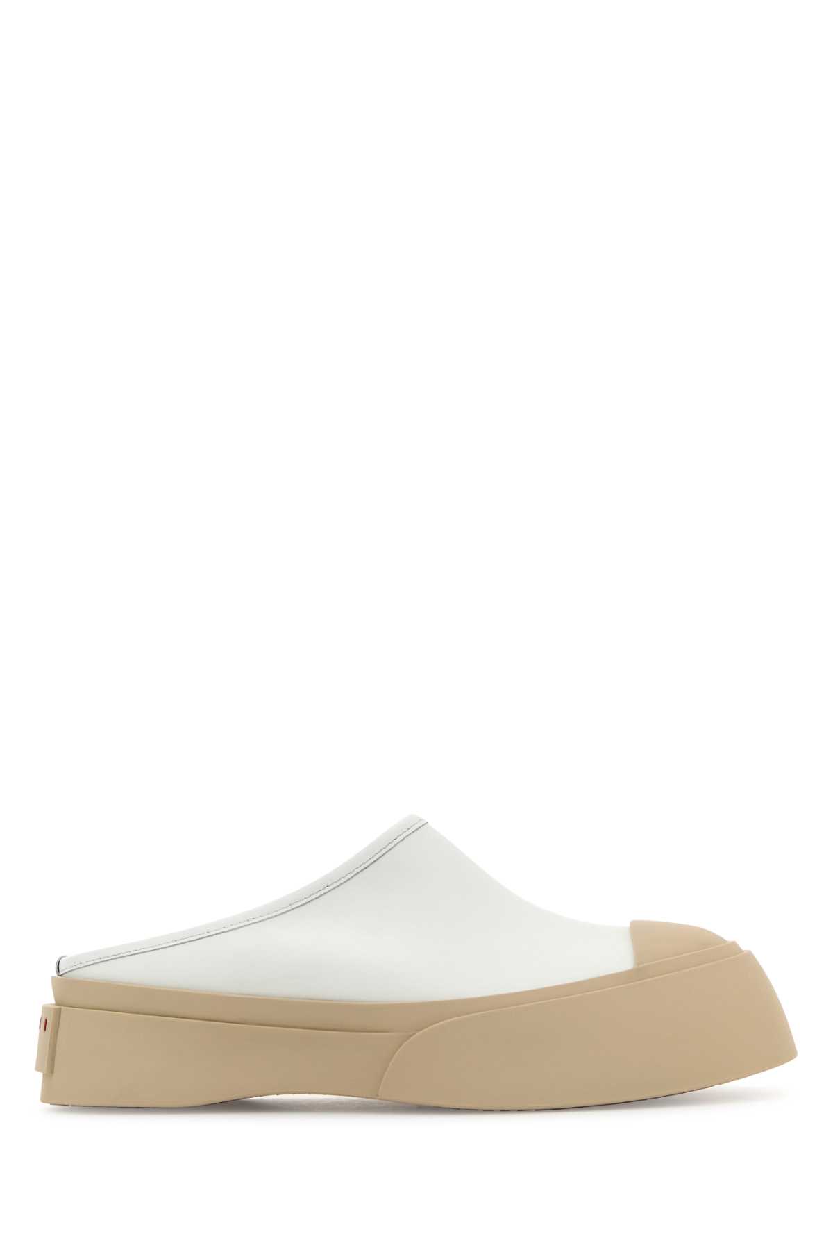 Shop Marni White Leather Pablo Slippers In Lilywhite