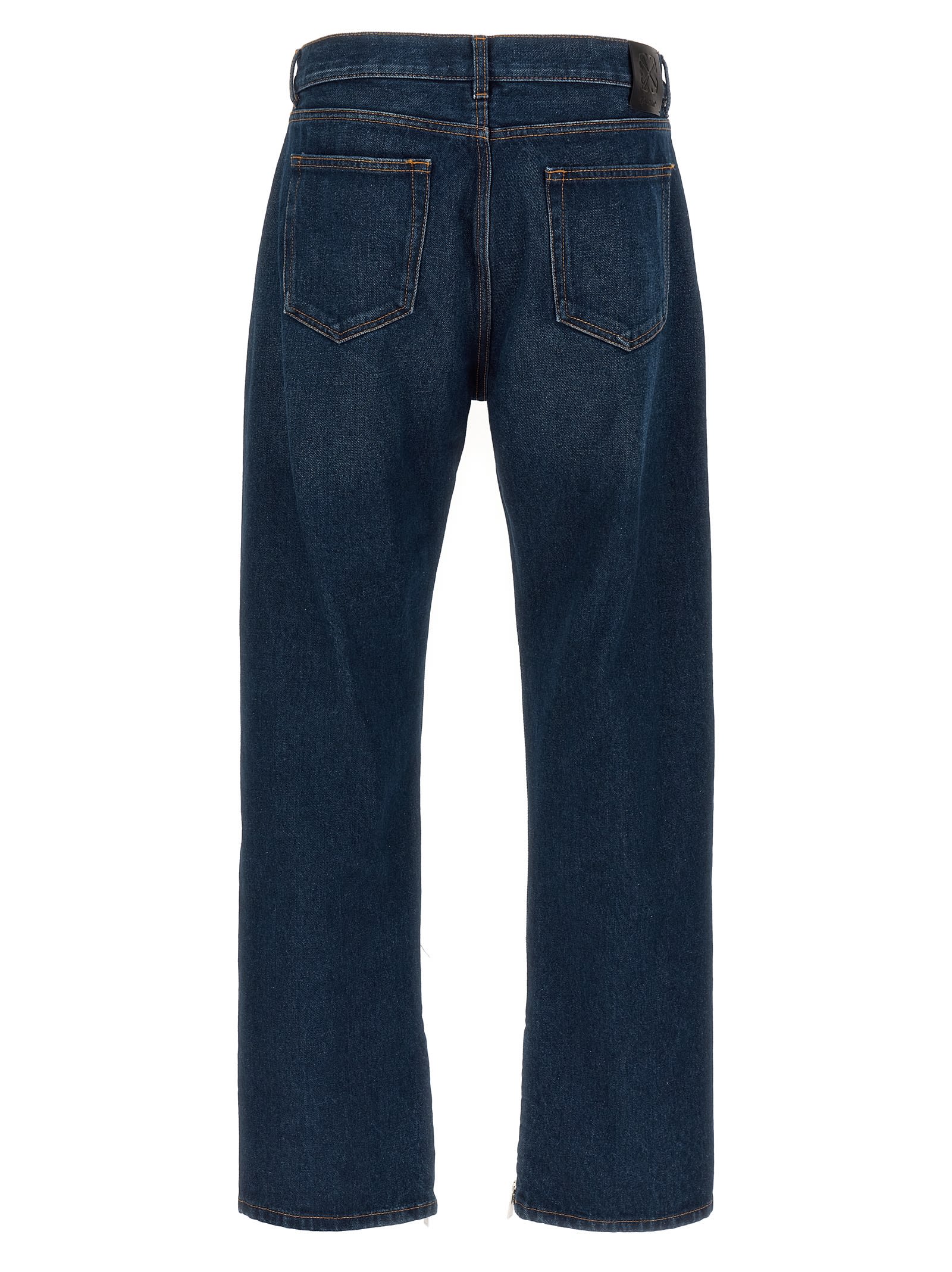 Off-white Arr Tab Zip Det Skate Wide-leg Jeans In Blue