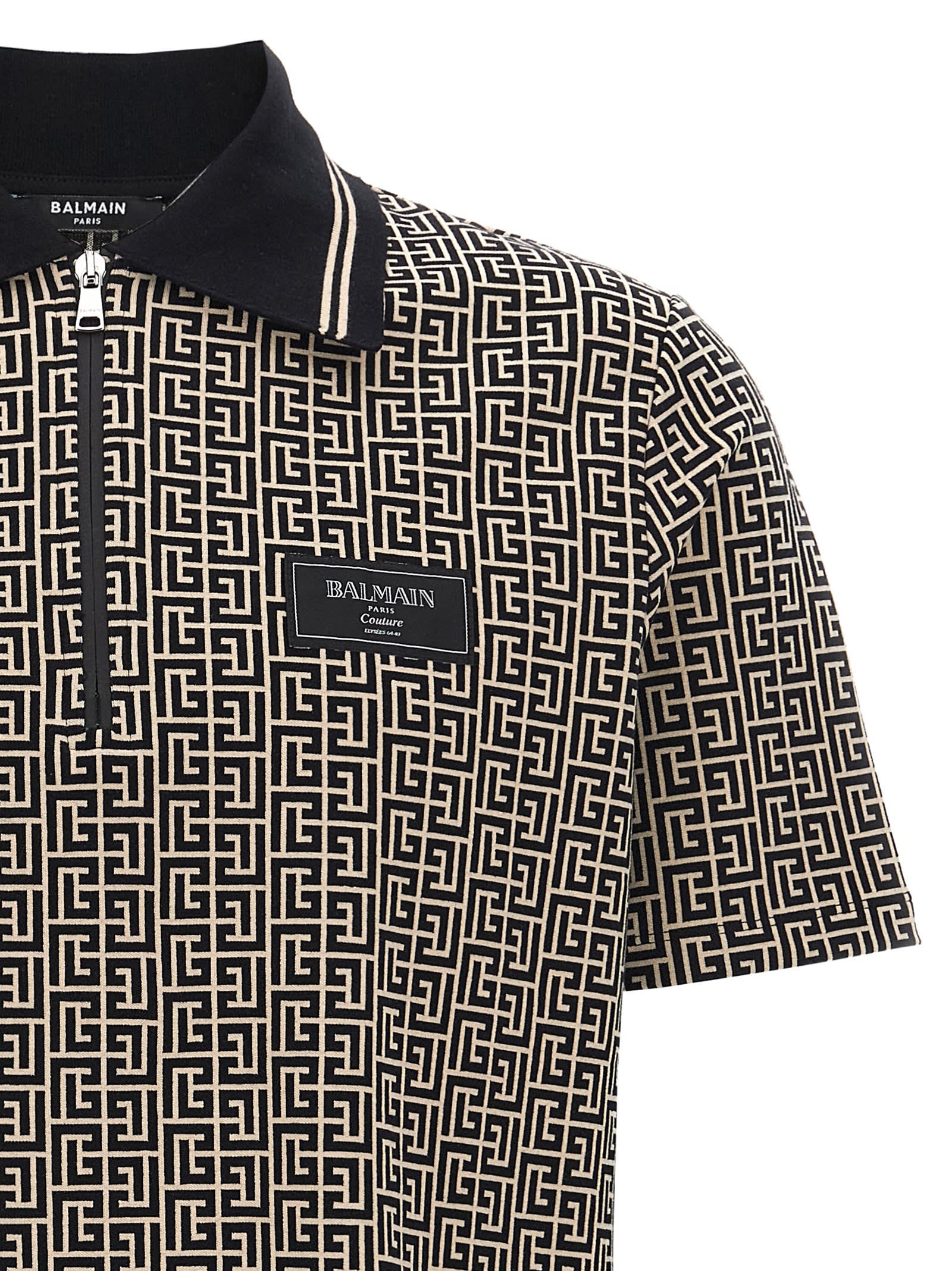 Balmain Pb Labyrinth Jacquard Polo Shirt In Black