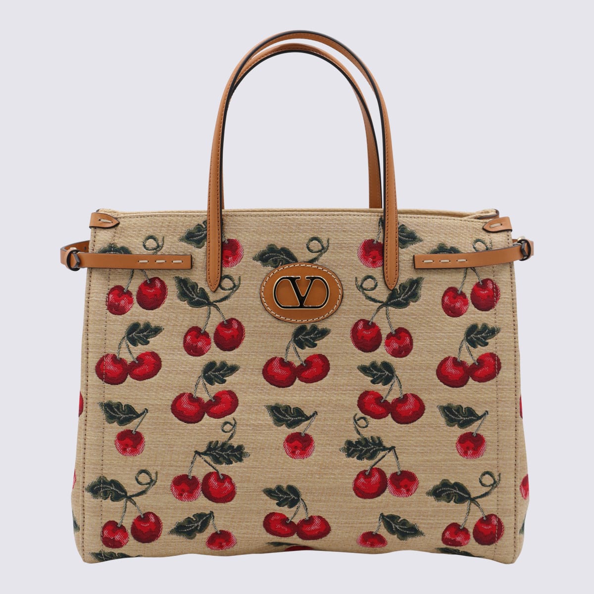 Valentino Beige Raffia And Leather Medium Antibes Totes