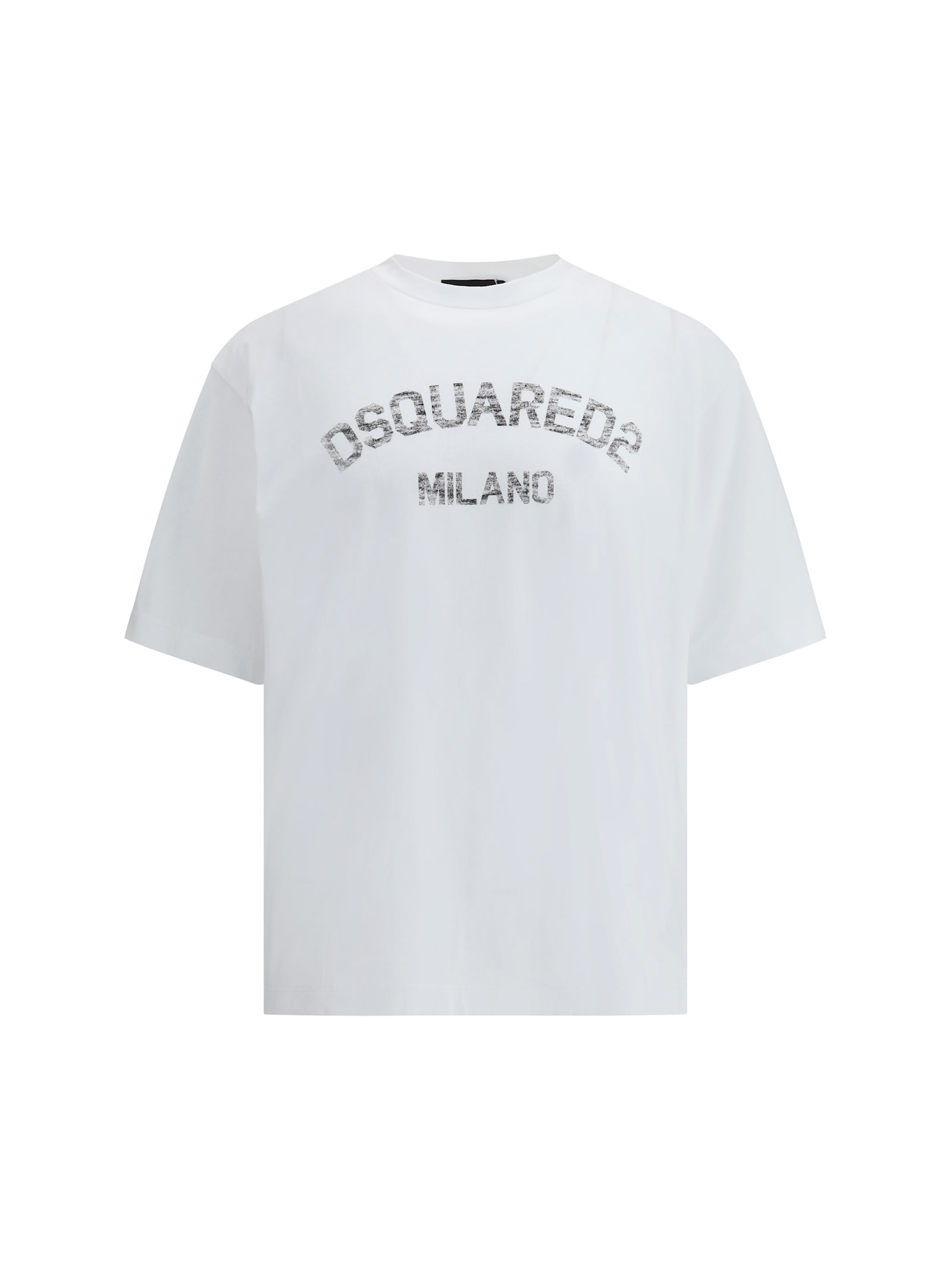 Dsquared2 Loose Fit White Cotton Jersey T-shirt With Vintage-effect Logo In White